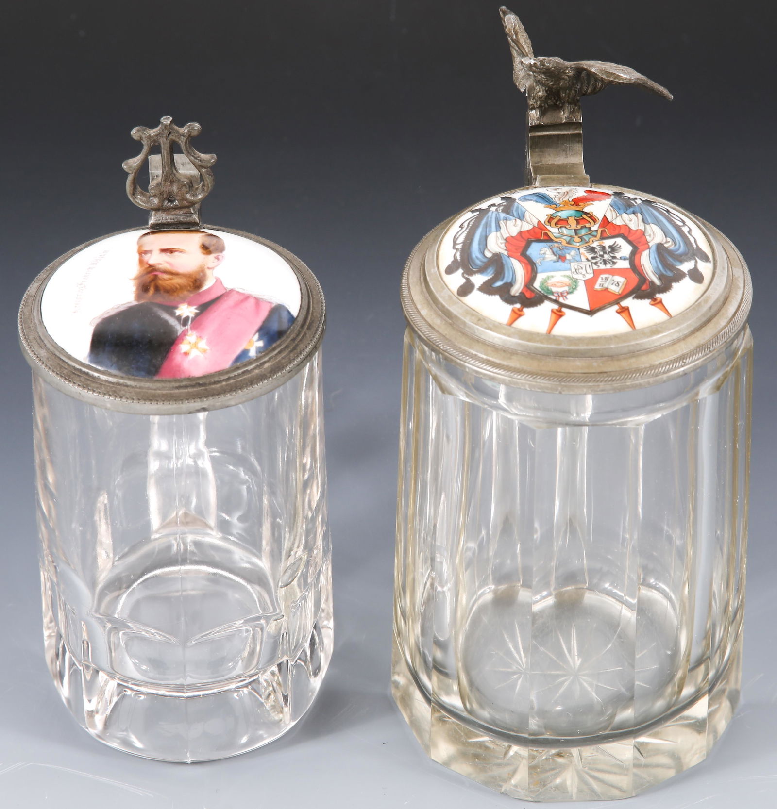 GERMAN CLEAR LIDDED STEINS - LOT OF 2 (1 of 7)