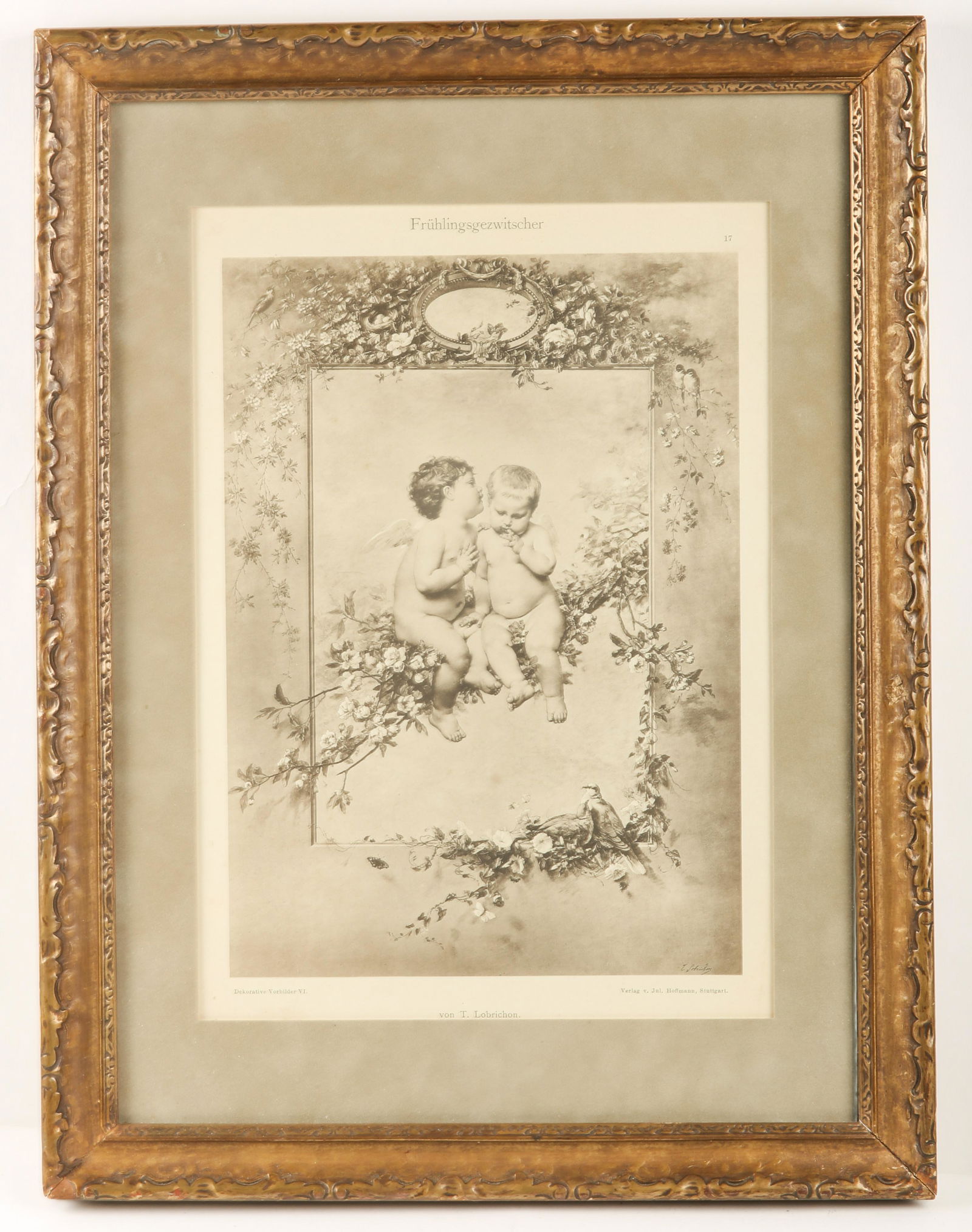 AFTER T. LOBRICHON 'SPRING CHIRPS' FRAMED LITHOGRAPH (1 of 5)