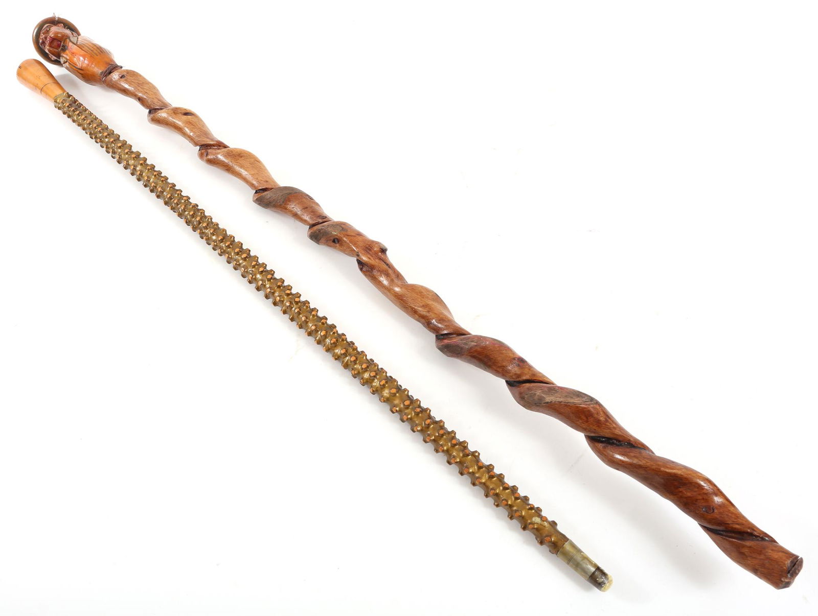 FIGURAL AND SPIKED WOODEN CANES  - LOT OF 2 (1 of 4)