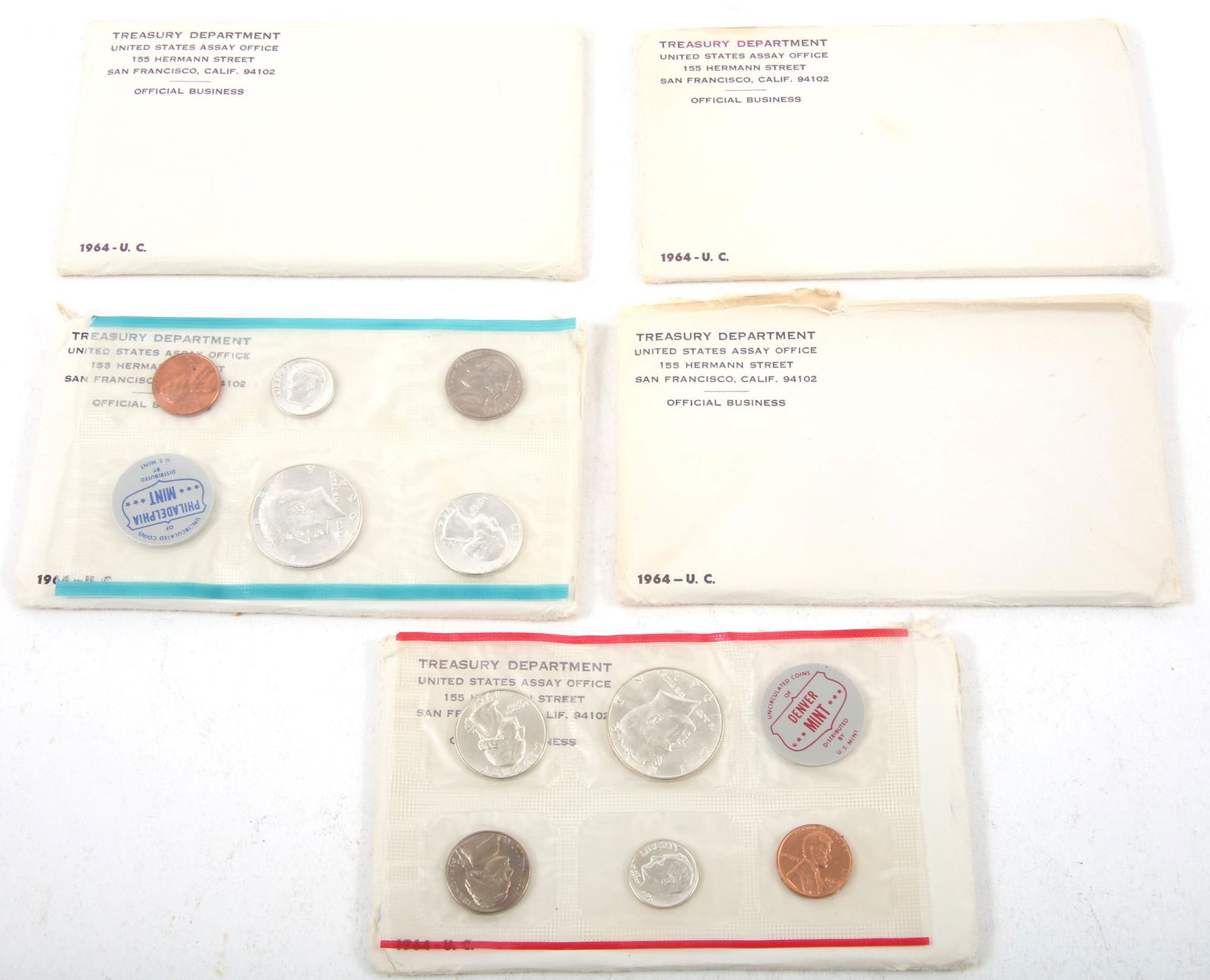 1964 U.S. SILVER MINT COIN SETS - LOT OF 5 (1 of 3)