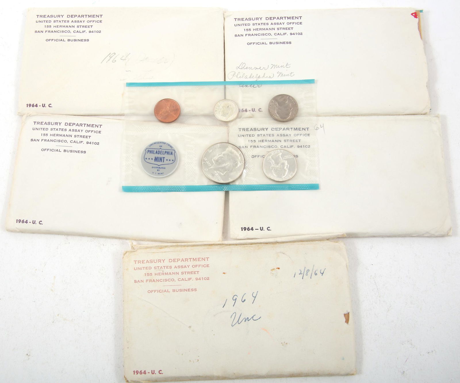 1964 U.S. SILVER MINT COIN SETS - LOT OF 5 (1 of 5)