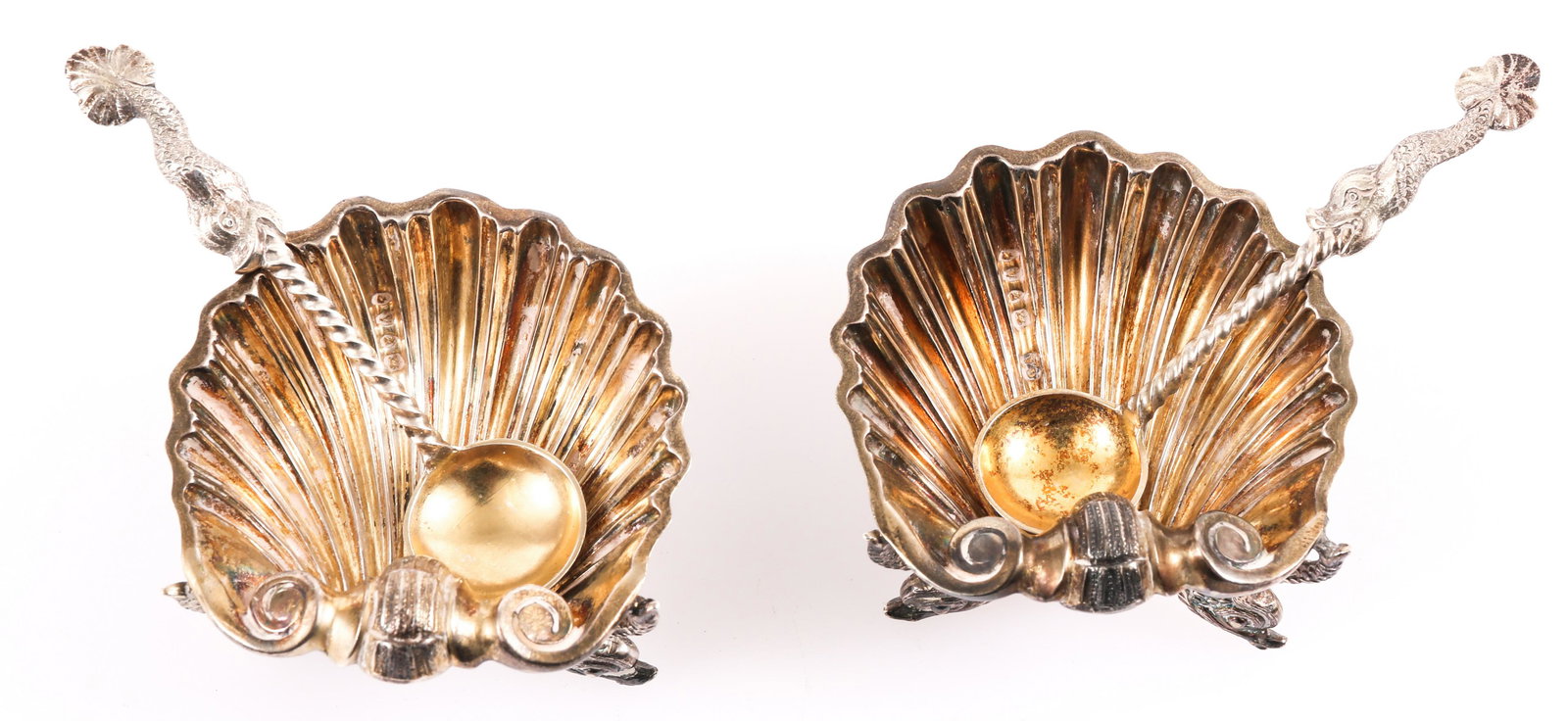 19TH C. STERLING SILVER ROCOCO DOLPHIN SALT CELLARS (1 of 6)
