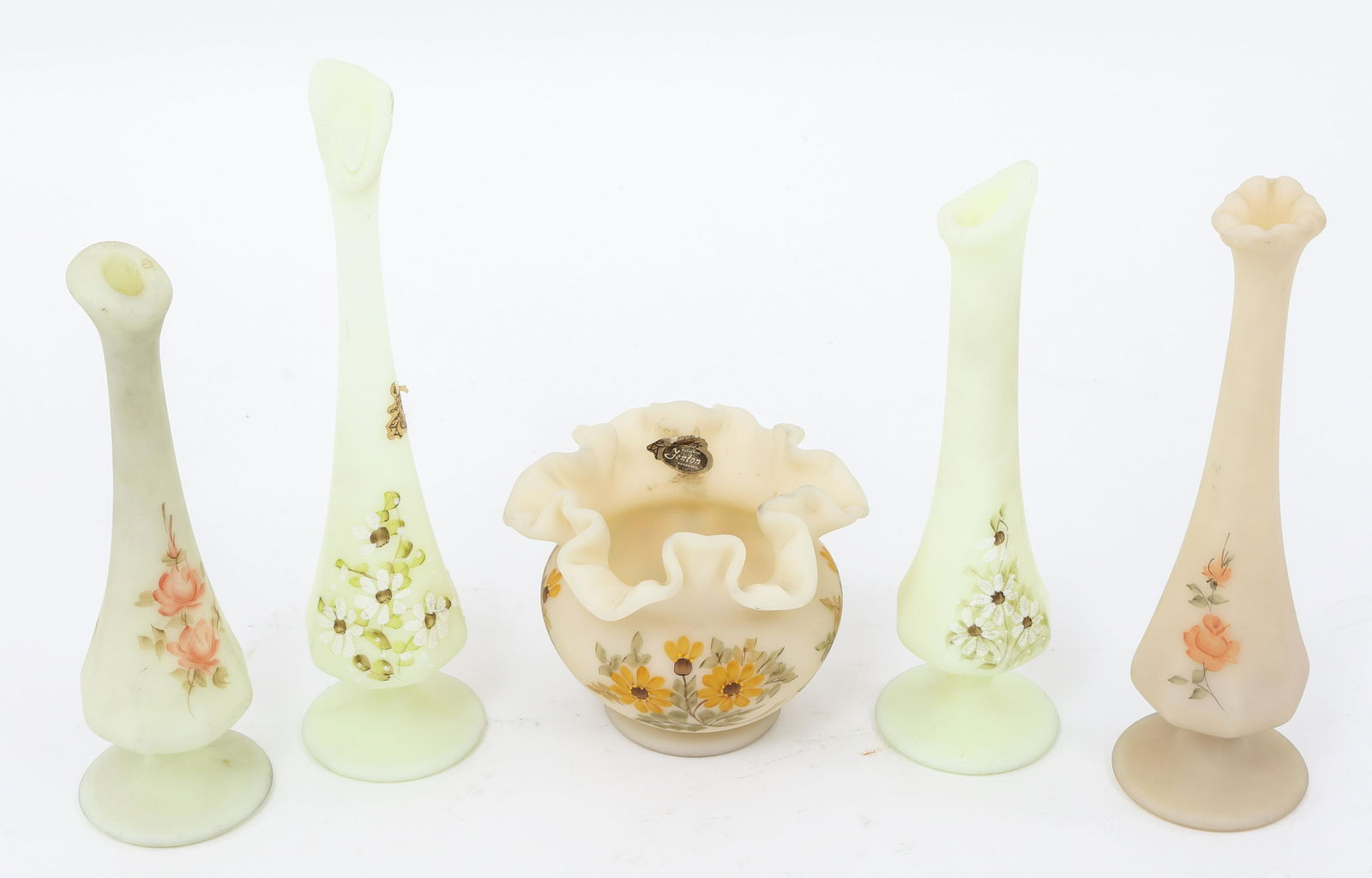 FENTON HAND-PAINTED GLASS VASES - LOT OF FIVE (1 of 7)