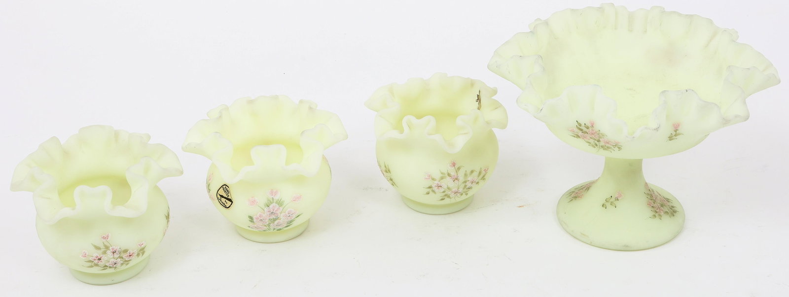 FENTON HAND-PAINTED GLASS COMPOTE & VASES (1 of 6)