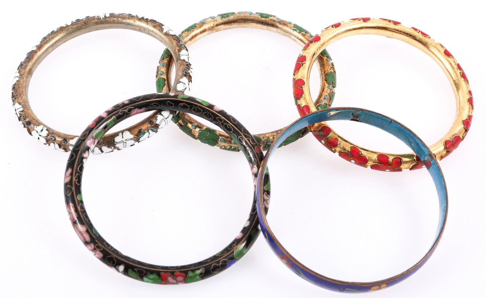 CHINESE CLOISONNE BANGLE BRACELETS - LOT OF 5 (1 of 6)