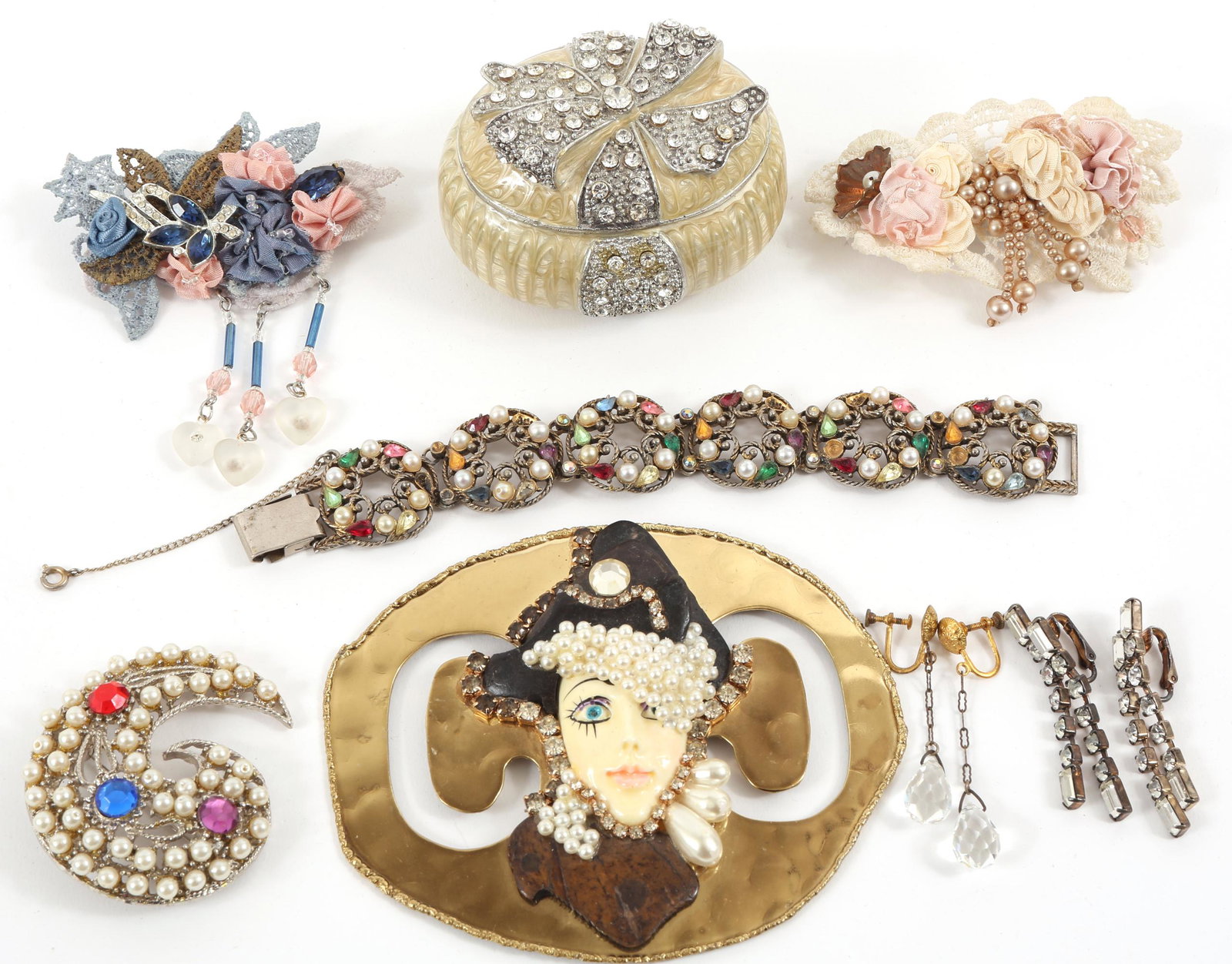 RHINESTONE COSTUME JEWELRY PIECES & TRINKET BOX (1 of 14)