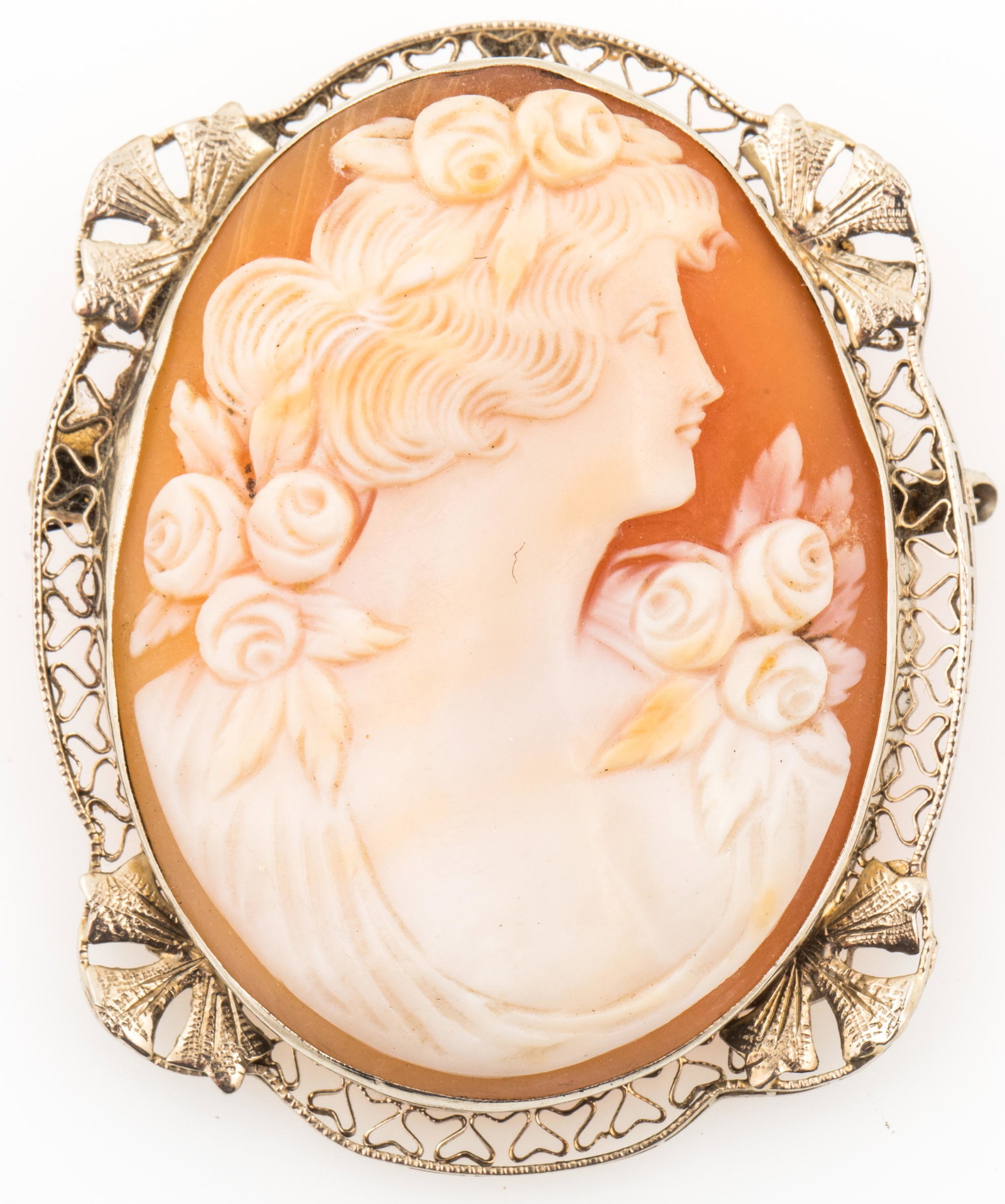 14K YELLOW GOLD FILIGREE CAMEO BROOCH PENDANT (1 of 4)