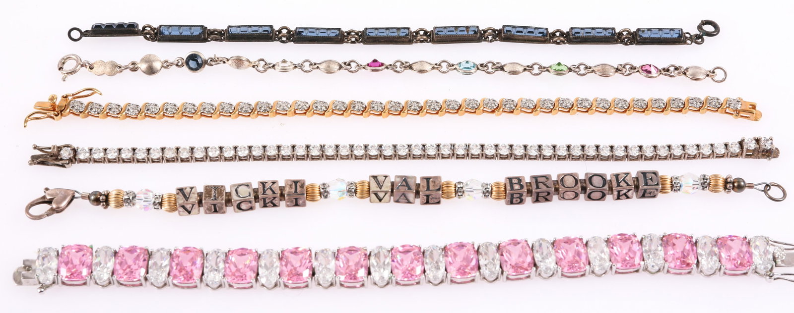 STERLING SILVER FASHION BRACELETS: STERLING SILVER FASHION BRACELETS Sterling silver fashion bracelets with multi-color cubic zirconia and beads. Size: 7" to 7.5" Weight: 88.2g