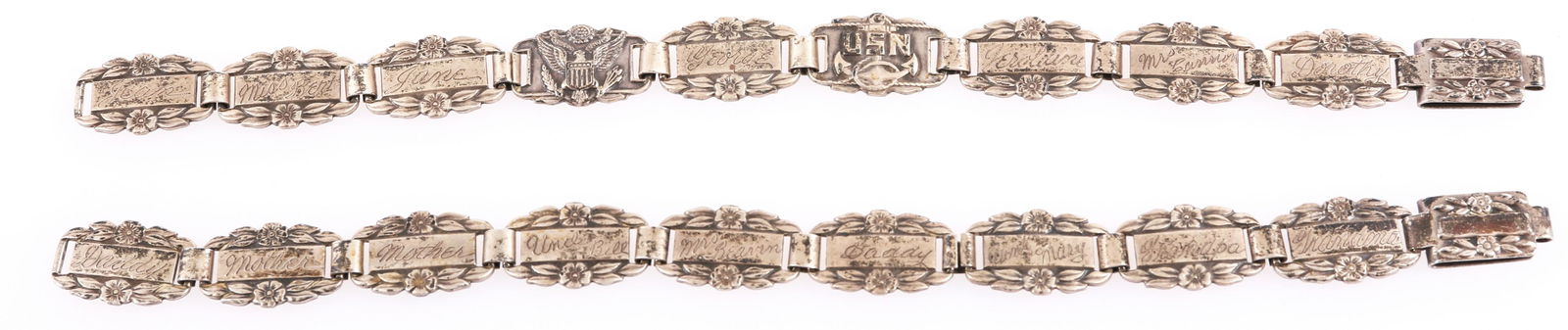 WWII ERA STERLING SILVER FORGET-ME-NOT BRACELETS (1 of 6)