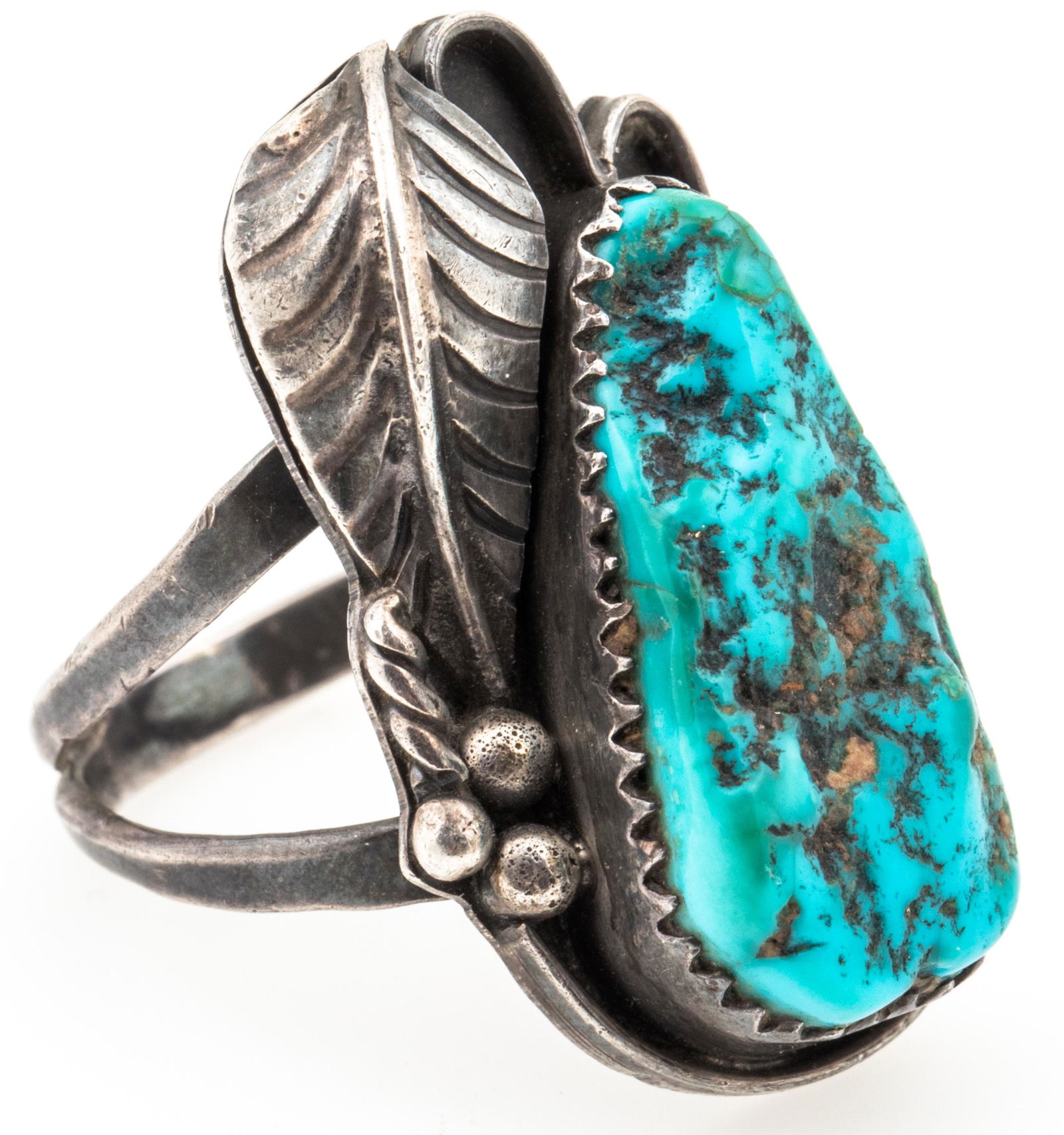 NATIVE AMERICAN STERLING SILVER TURQUOISE RING - SIGNED (1 of 4)