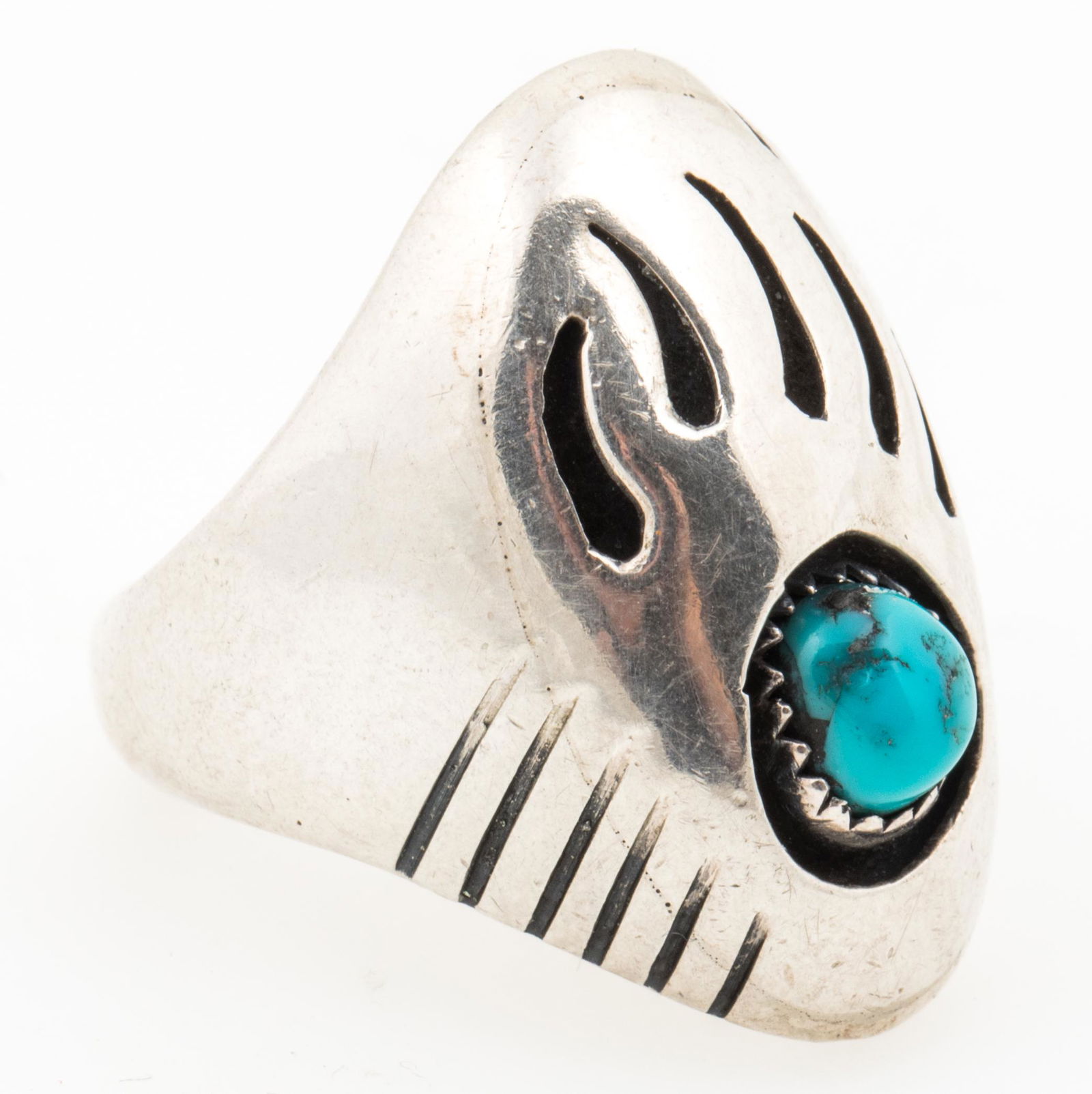 NATIVE AMERICAN STERLING SILVER BEAR PAW TURQUOISE RING (1 of 4)