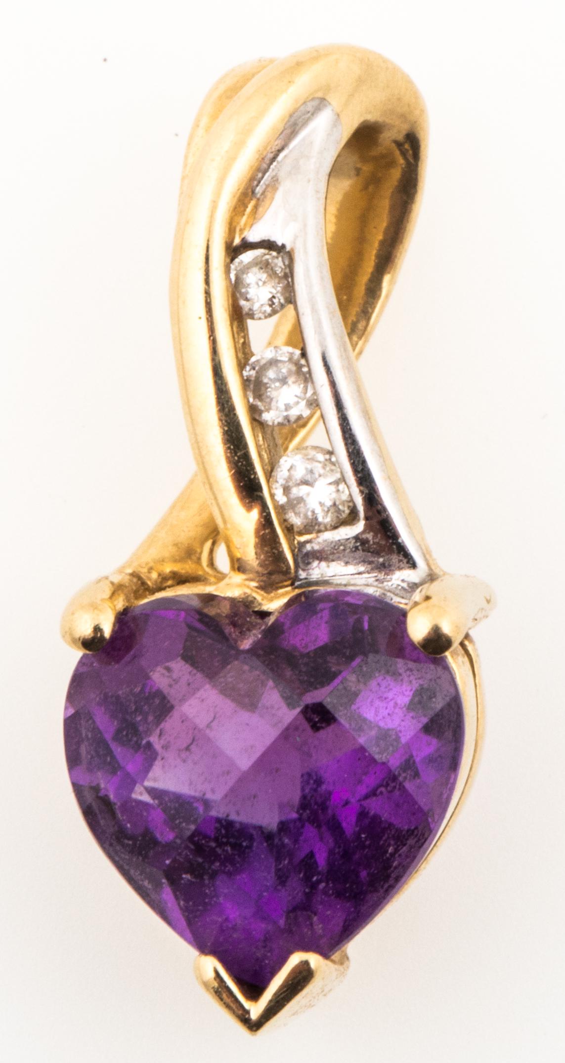 10K YELLOW GOLD AMETHYST & DIAMOND PENDANT (1 of 4)