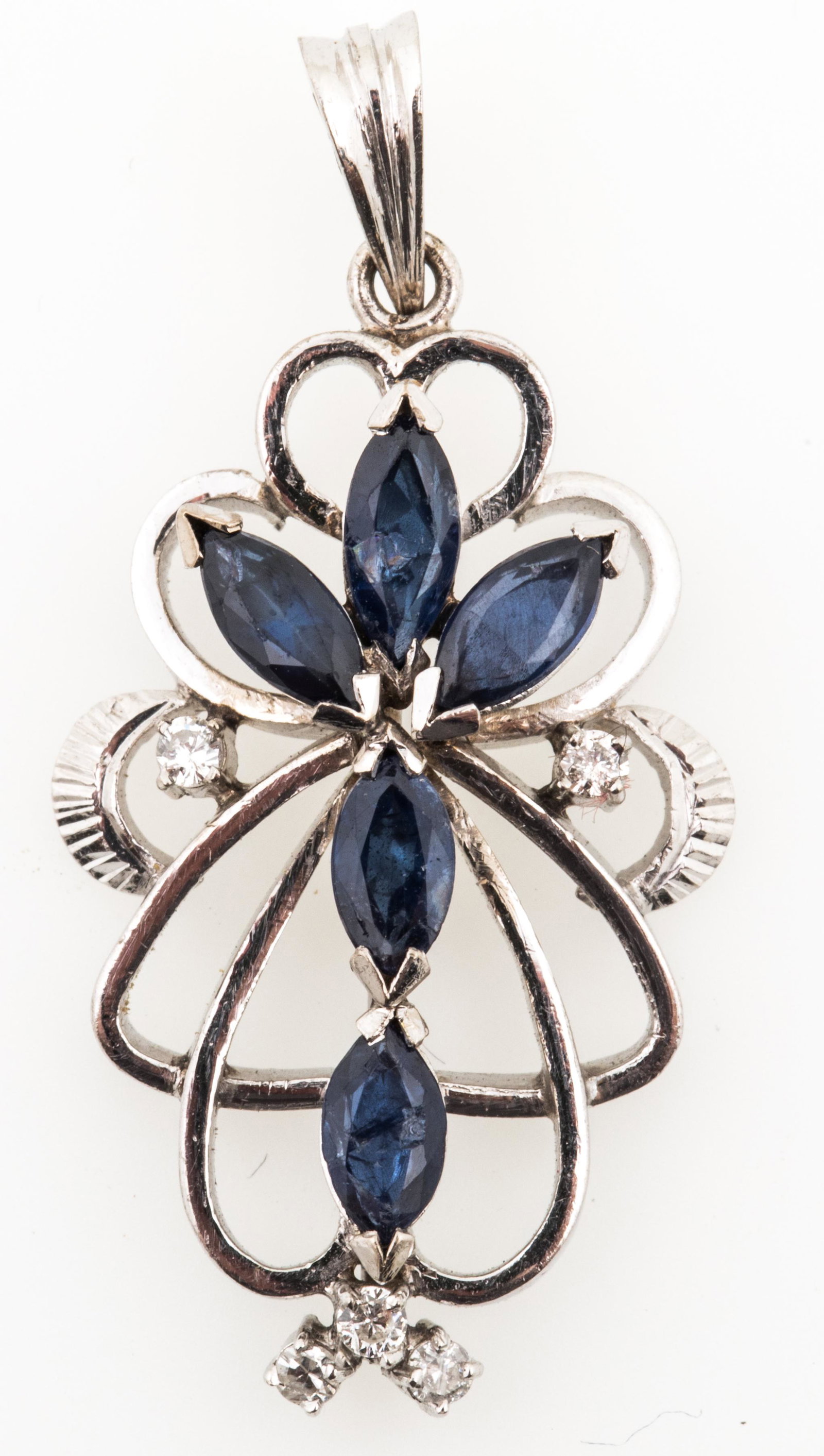 14K WHITE GOLD SAPPHIRE & DIAMOND PENDANT (1 of 4)