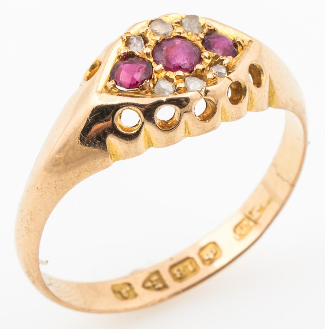 EARLY 1900's 18K YELLOW GOLD RUBY & DIAMOND RING (1 of 4)