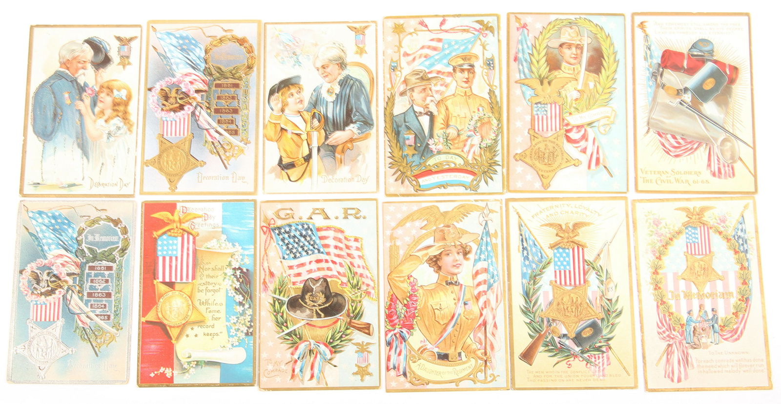 EMBOSSED GAR AND PATRIOTIC POSTCARDS - LOT OF 12 (1 of 4)