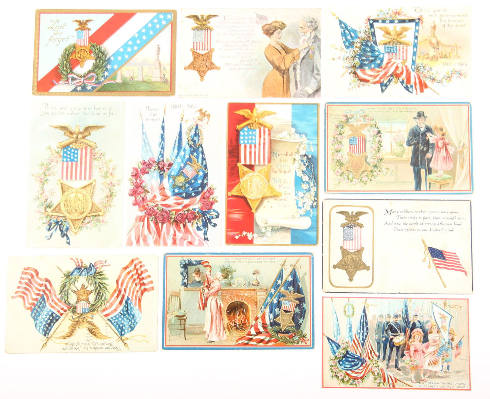EMBOSSED GAR AND PATRIOTIC POSTCARDS - LOT OF 11 (1 of 7)