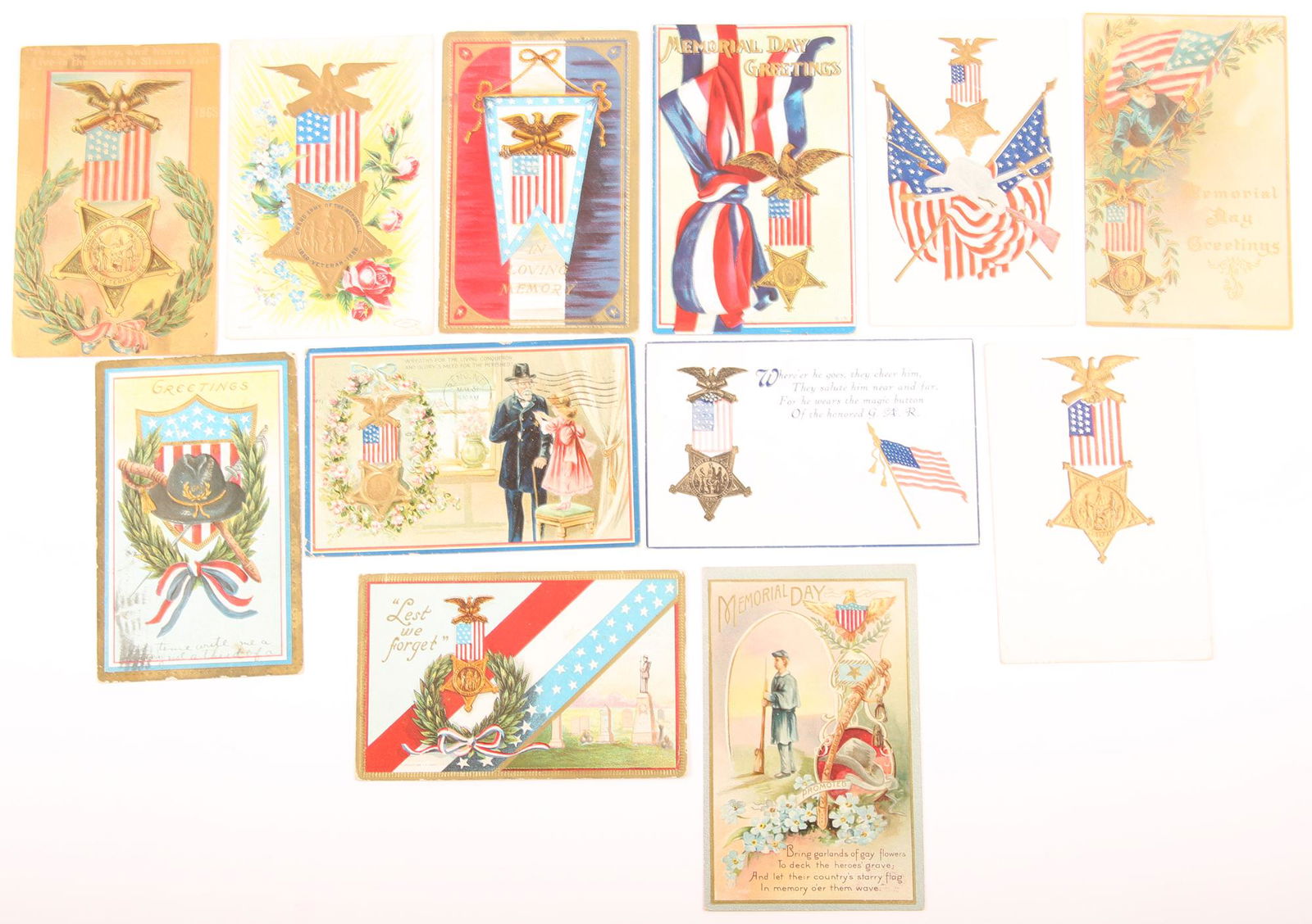 EMBOSSED GAR AND PATRIOTIC POSTCARDS - LOT OF 12 (1 of 4)