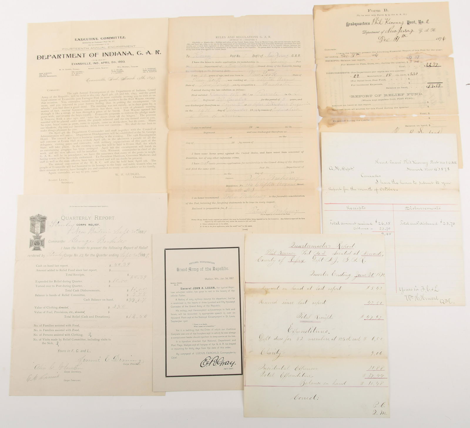 LATE 19TH C. GRAND ARMY OF THE REPUBLIC DOCUMENTS (1 of 5)