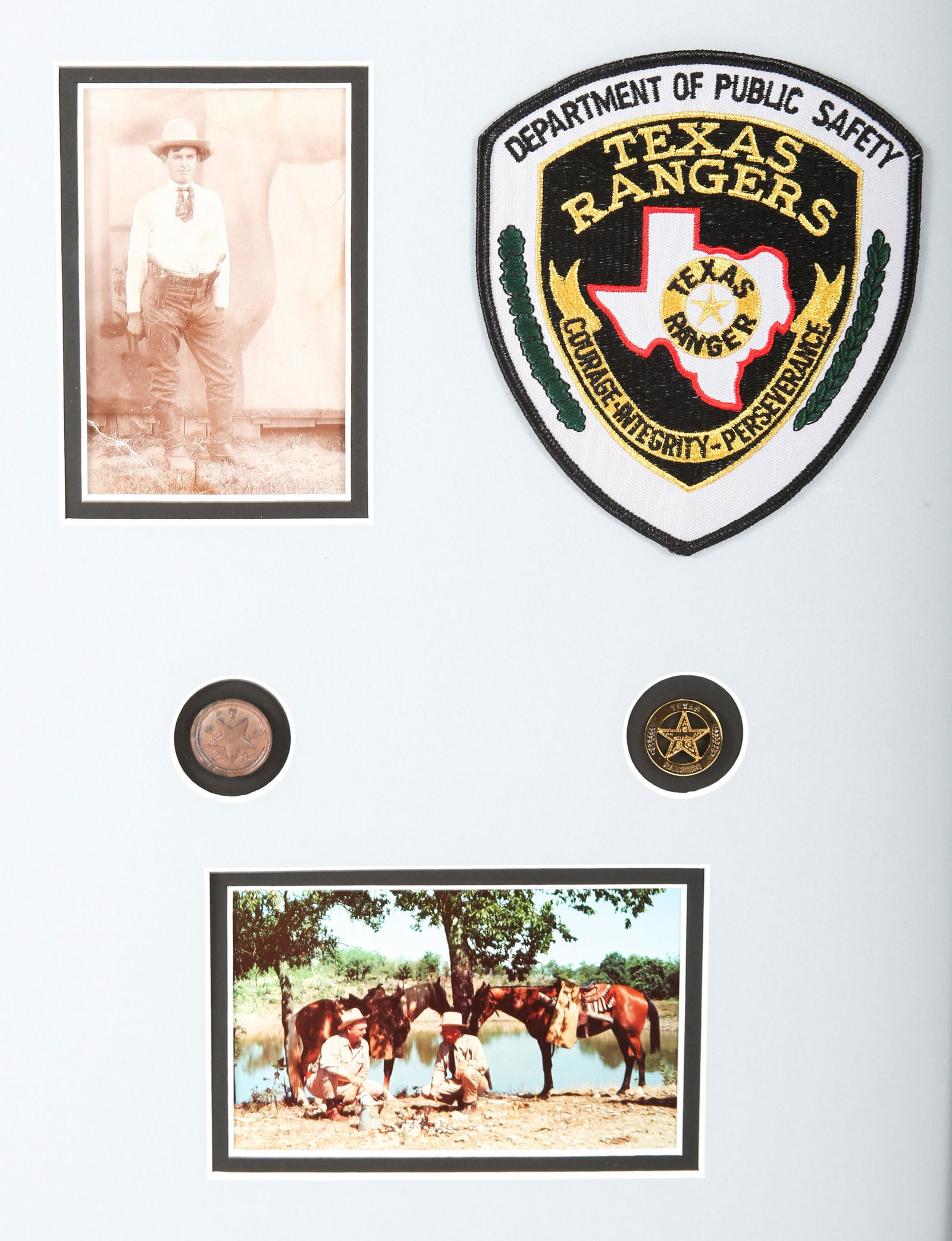 TEXAS RANGER POSTCARD, CABINET CARD, PATCH, & BUTTON (1 of 3)