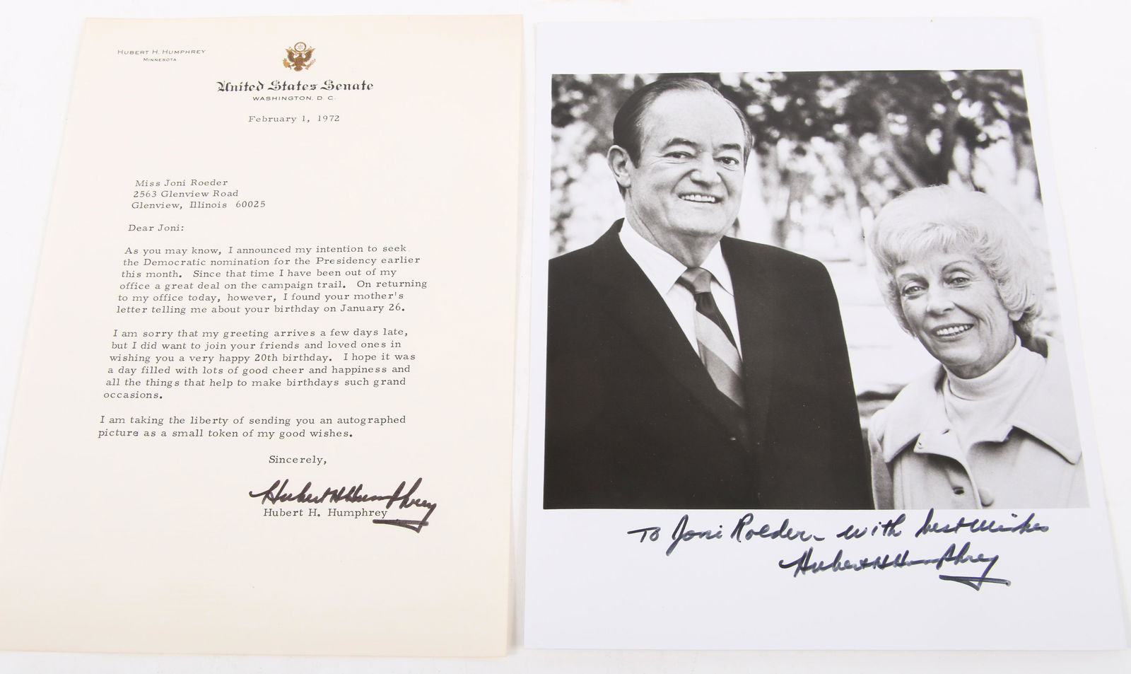 HUBERT H. HUMPHREY 1972 LETTER & PHOTOGRAPH - SIGNED (1 of 3)