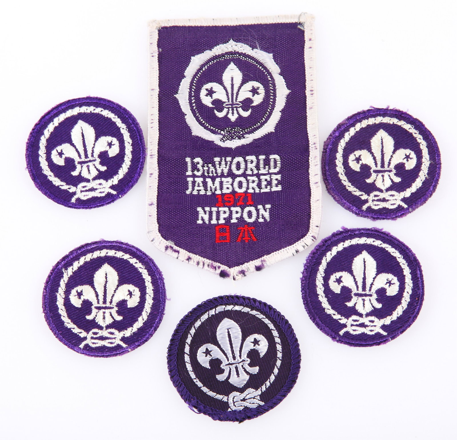 1971 BOY SCOUT 13TH WORLD JAMBOREE NIPPON PATCHES: 1971 BOY SCOUT 13TH WORLD JAMBOREE NIPPON PATCHES 1971 Boy Scouts of America 13th World Jamboree Nippon patch, and five World Organization of the Scout Movement circular patches.&n