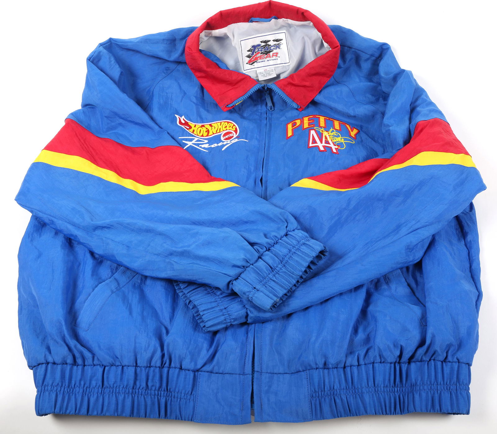 HOT WHEELS TRACK GEAR KYLE PETTY RACING JACKET: HOT WHEELS TRACK GEAR KYLE PETTY RACING JACKET Hot Wheels Kyle Petty #44 racing jacket by Track Gear. Sized XXL