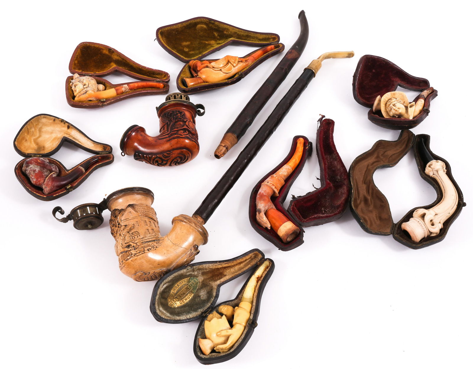 CARVED WOOD & MEERSCHAUM TOBACCO PIPES LOT OF 9 (1 of 7)