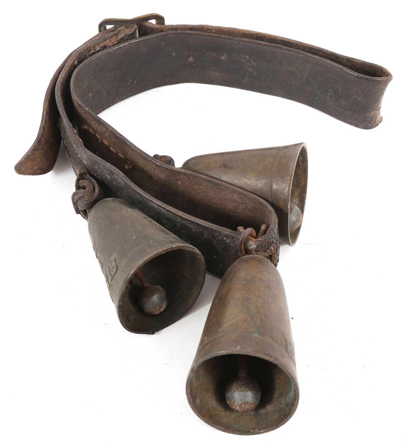 BRASS COW BELLS ON LEATHER COLLAR (1 of 4)