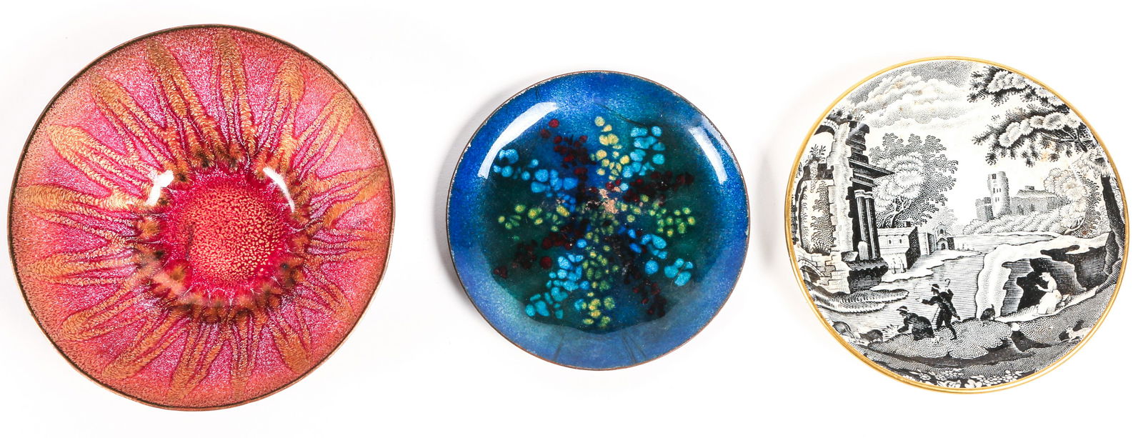MINIATURE CERAMIC & ENAMELED COPPER DISH LOT OF 3 (1 of 7)