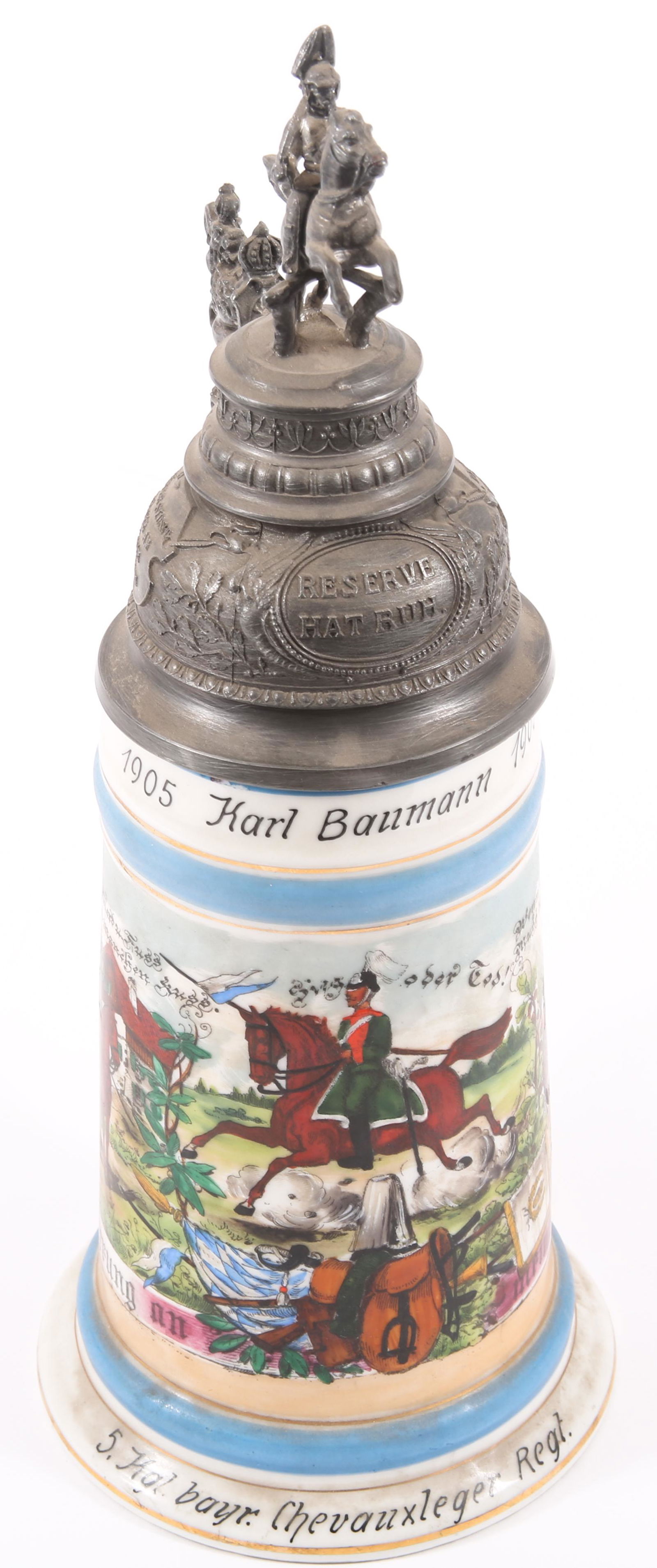 GERMAN ROYAL BAVARIAN 5TH CAVALRY REG PORCELAIN STEIN (1 of 8)