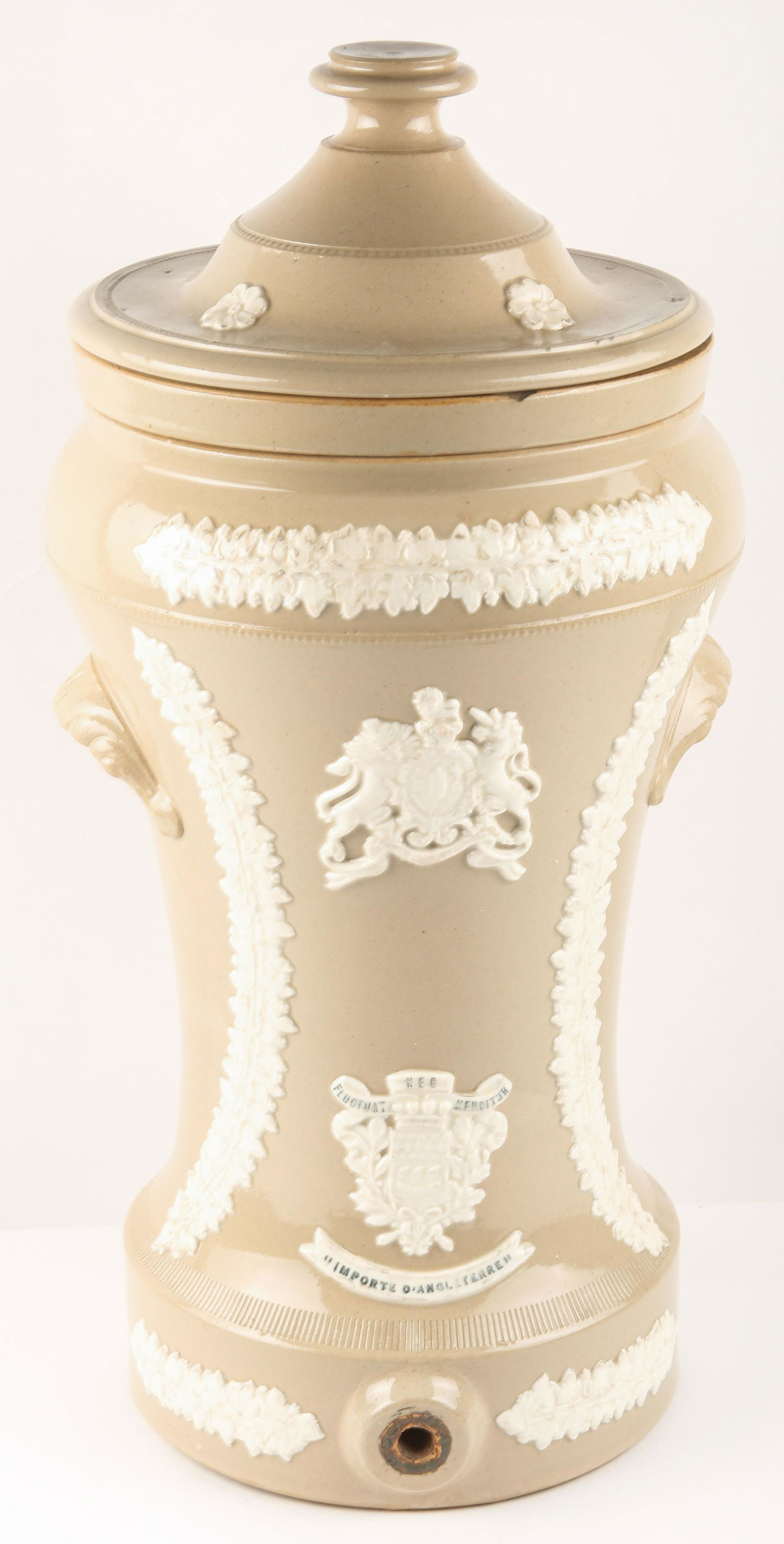 19TH C. ENGLISH STONEWARE WATER COOLER (1 of 8)