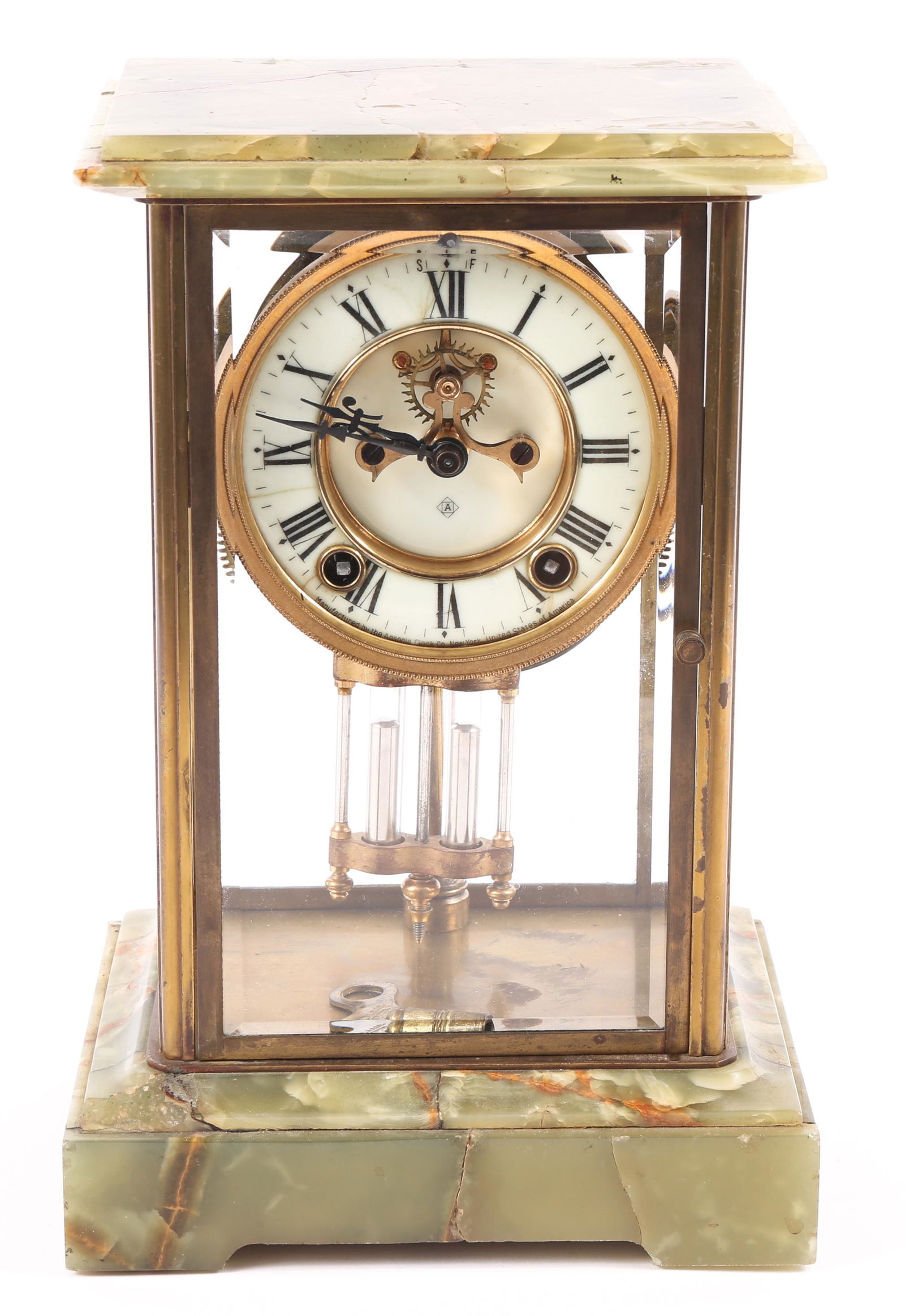 ANSONIA REGULATOR CLOCK WITH GREEN AGATE ACCENTS (1 of 13)