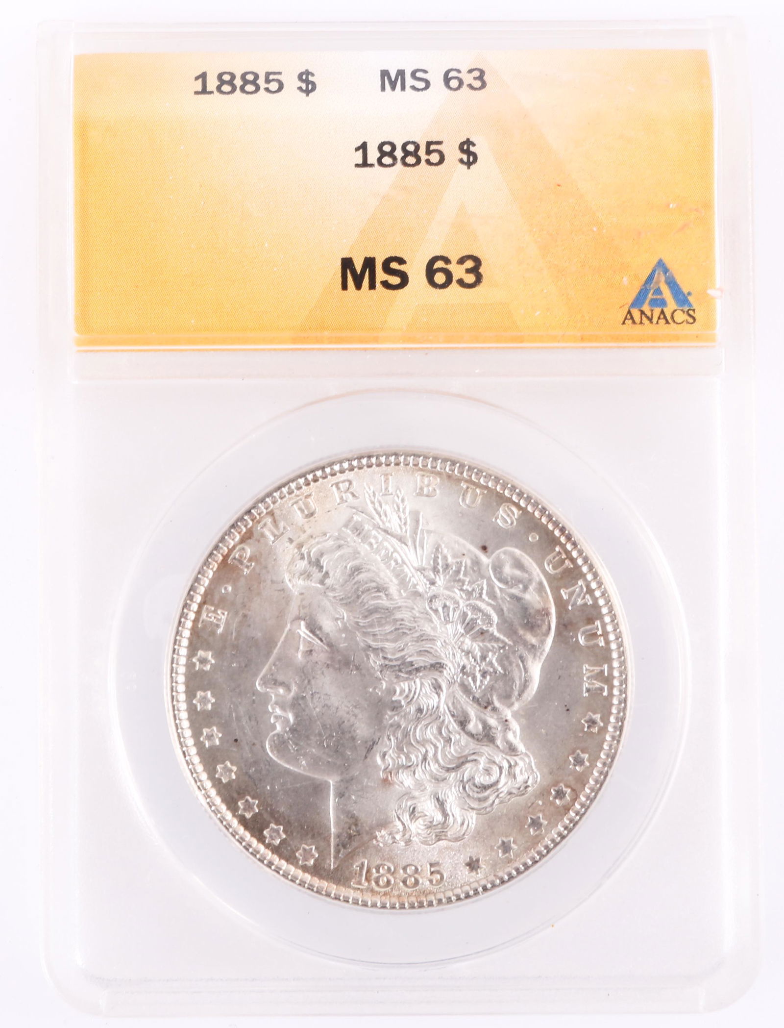 1885 P MORGAN SILVER ONE DOLLAR COIN ANACS MS63 (1 of 2)