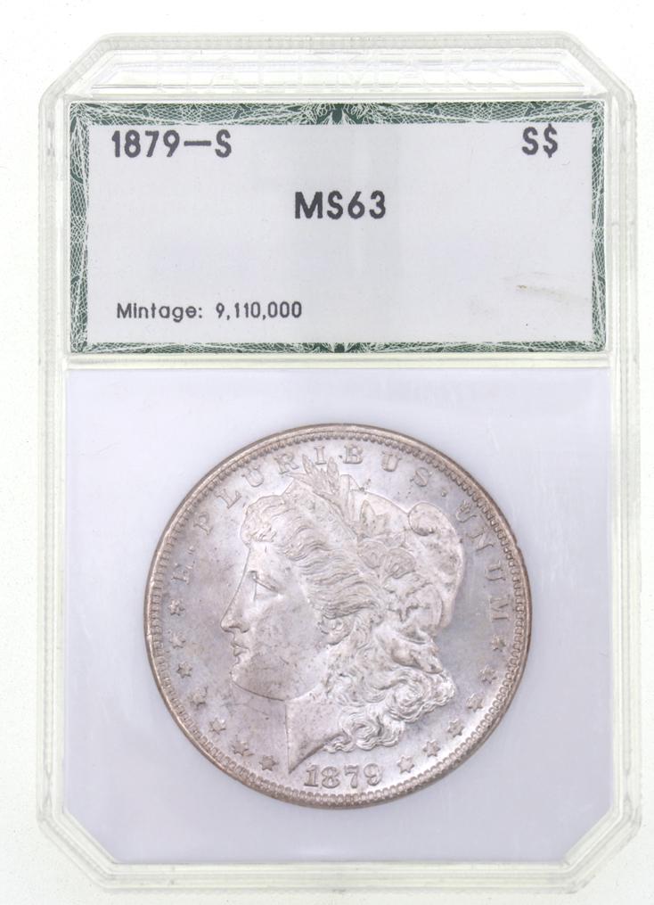 1879 S MORGAN SILVER DOLLAR HALLMARK GRADED MS63 (1 of 2)