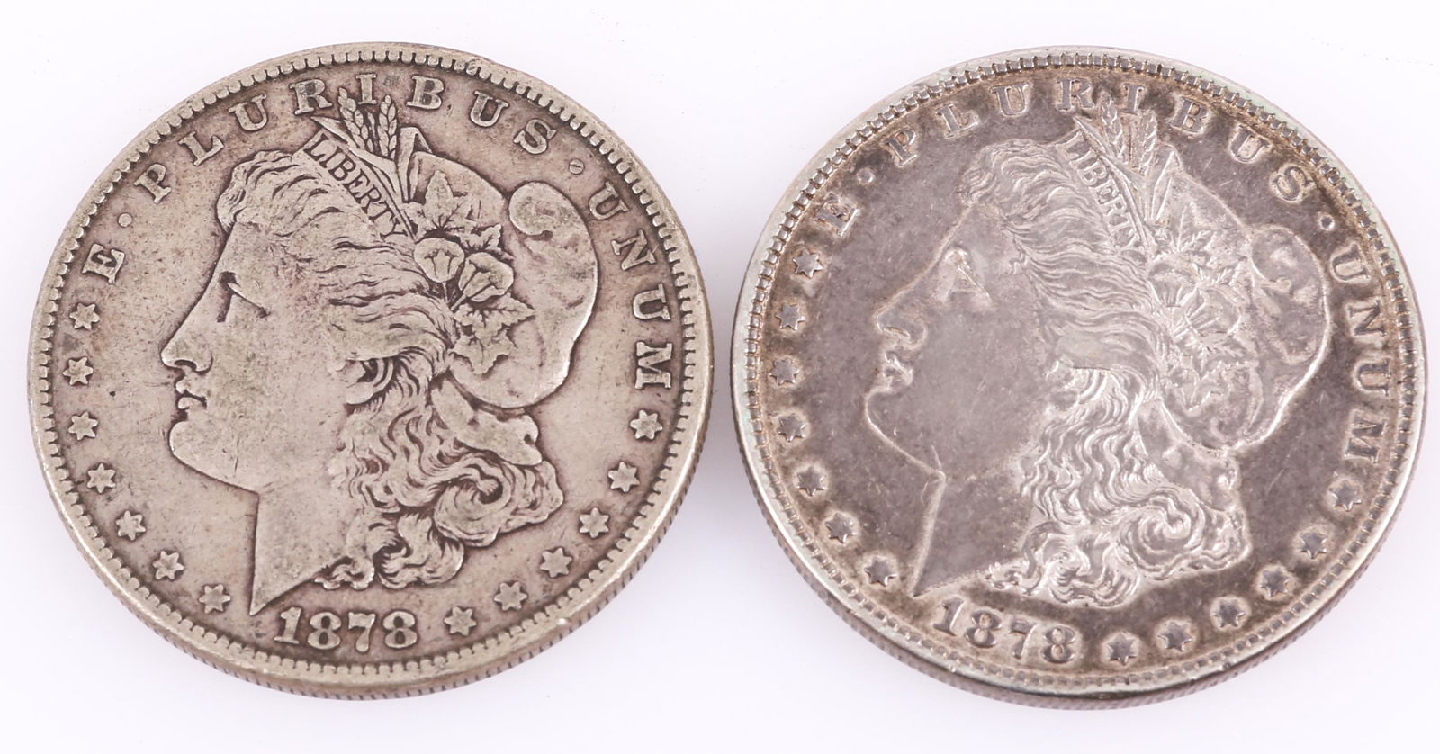 1878 P 7 & 8 TAIL FEATHER MORGAN SILVER DOLLARS (1 of 2)