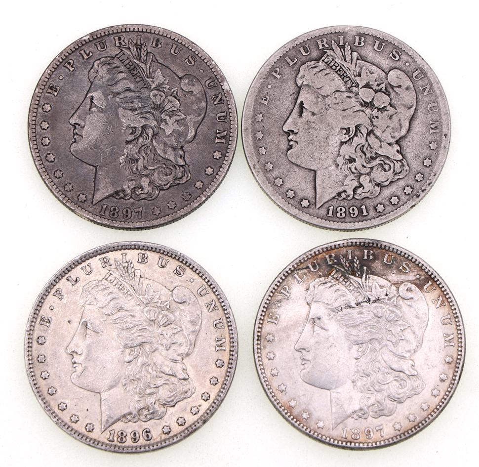 U.S. MORGAN SILVER DOLLARS 1891-1897 LOT OF 4 (1 of 2)