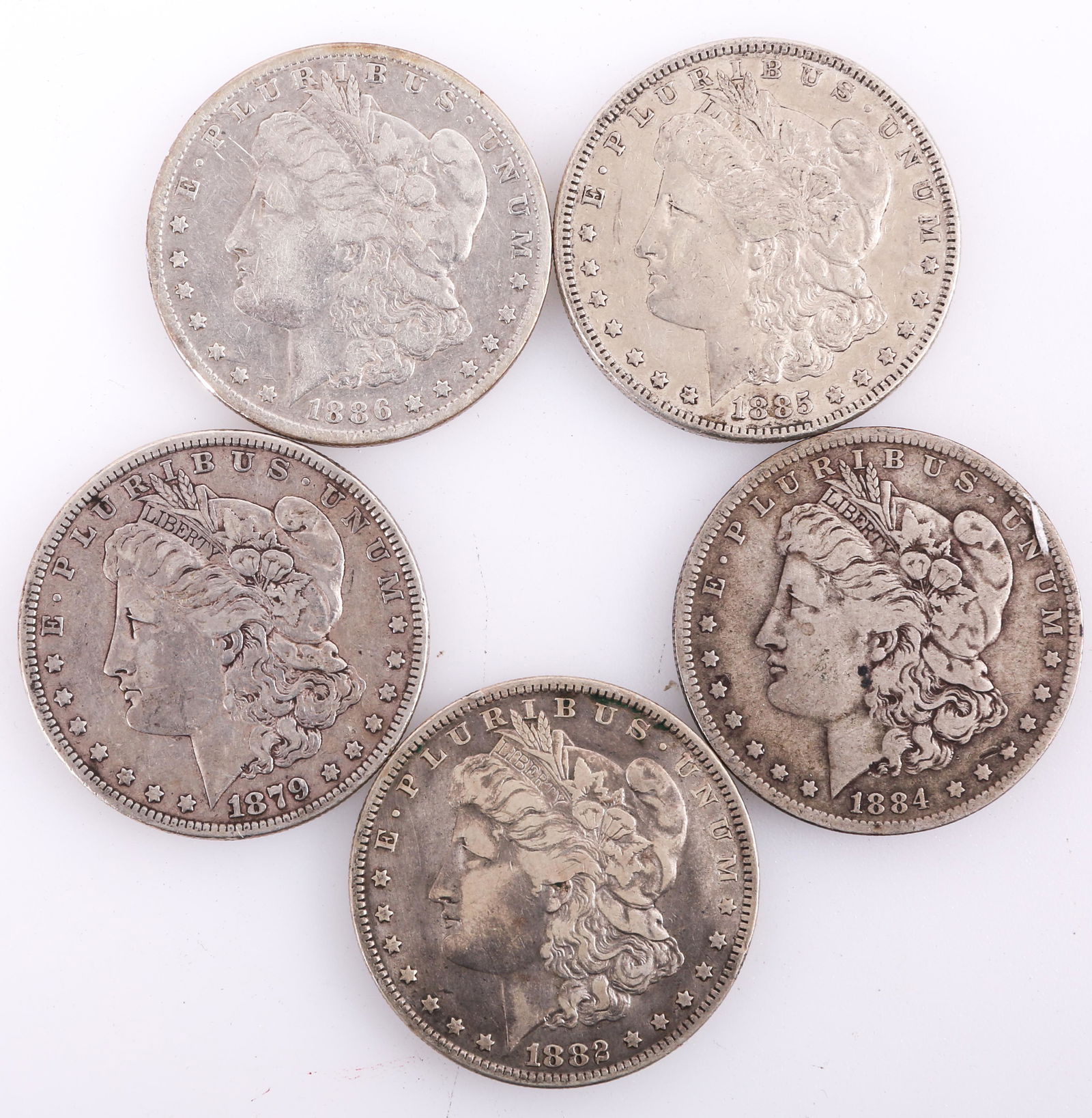 U.S. MORGAN SILVER DOLLARS 1879-1886 LOT OF 5 (1 of 2)