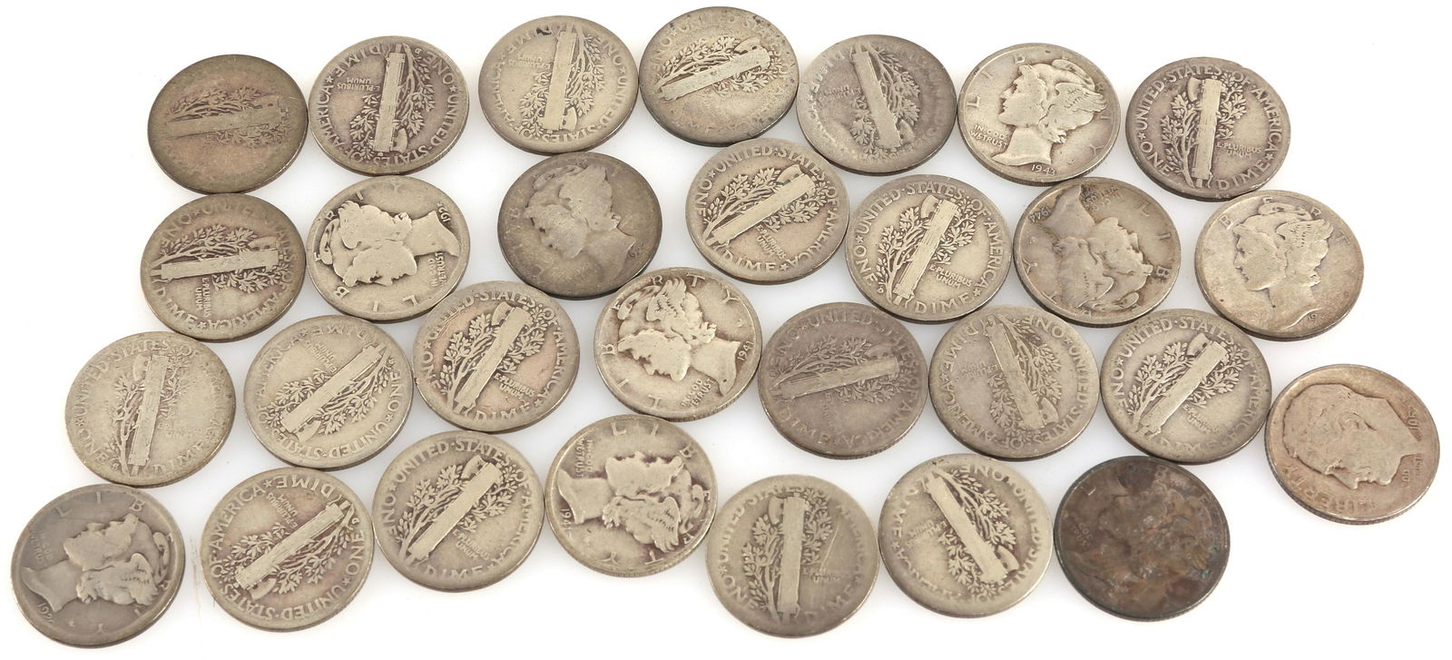 U.S. 90% SILVER MERCURY DIMES - $2.90 FACE VALUE (1 of 2)