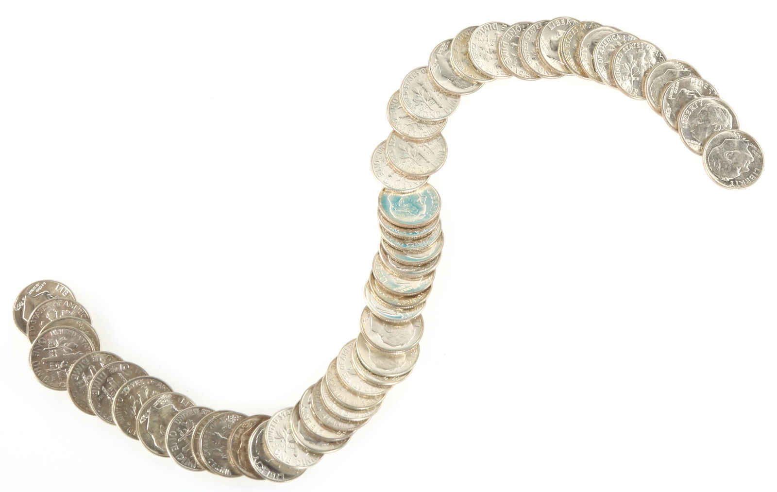 UNCIRCULATED US 90% SILVER DIMES - $5 FACE VALUE (1 of 3)