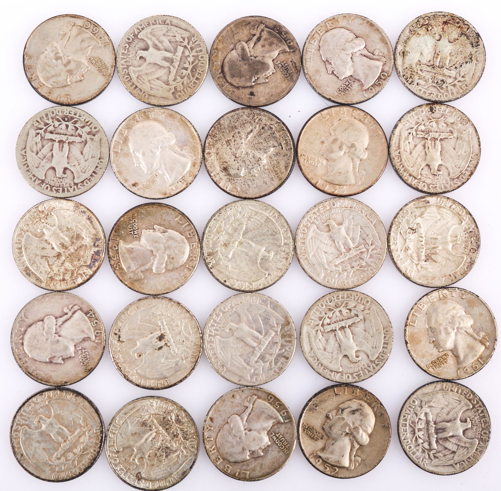 25 WASHINGTON 90% SILVER QUARTER DOLLARS (1 of 3)