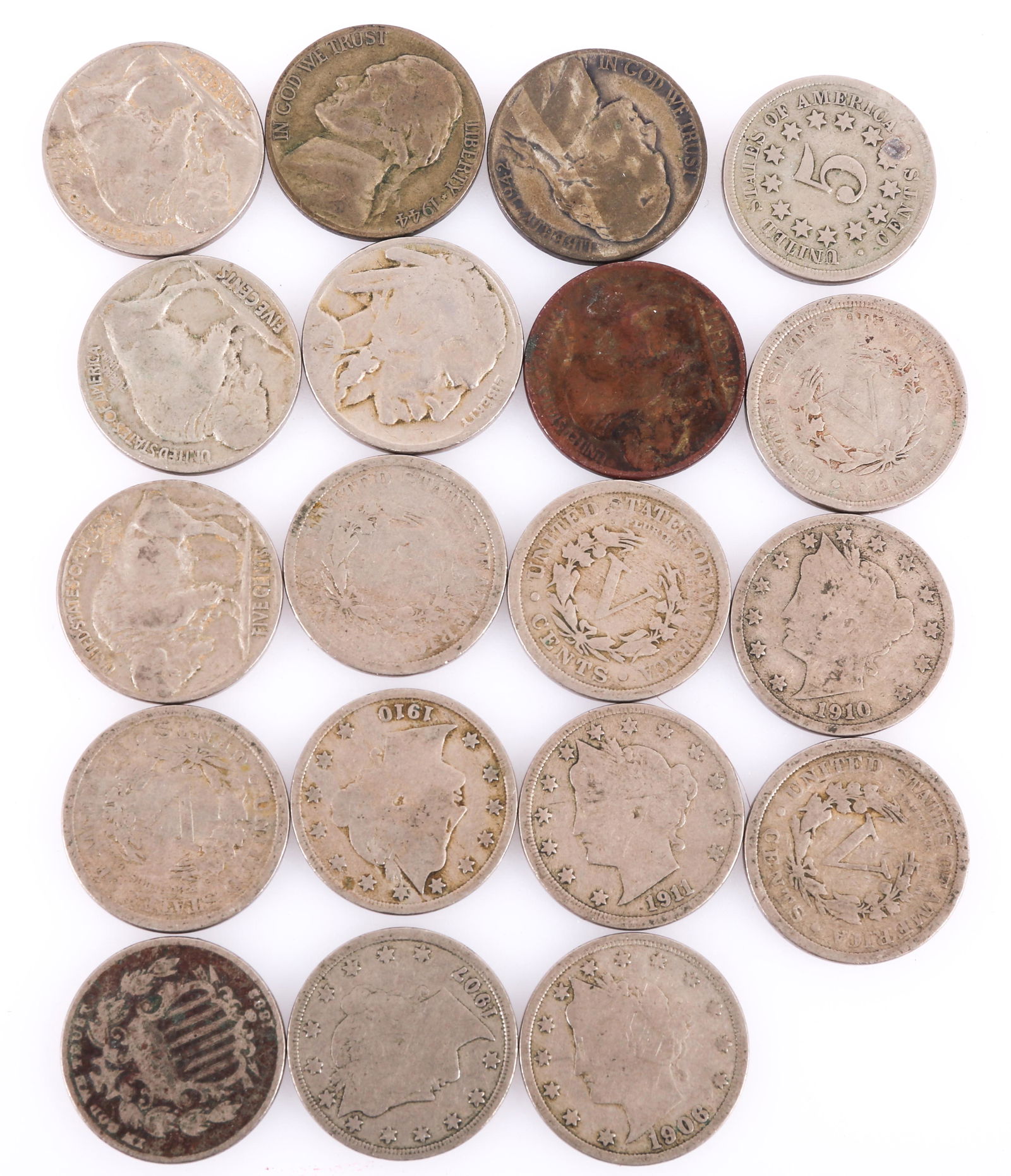 $0.95 FACE VALUE U.S. NICKELS - SHIELD, V, BUFFALO, WAR (1 of 1)