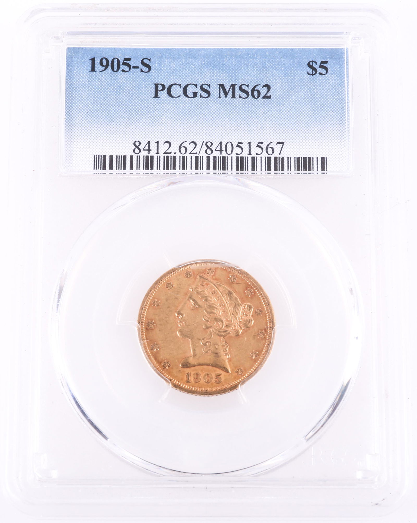 1905 S U.S. GOLD $5 HALF EAGLE PCGS MS62 (1 of 2)