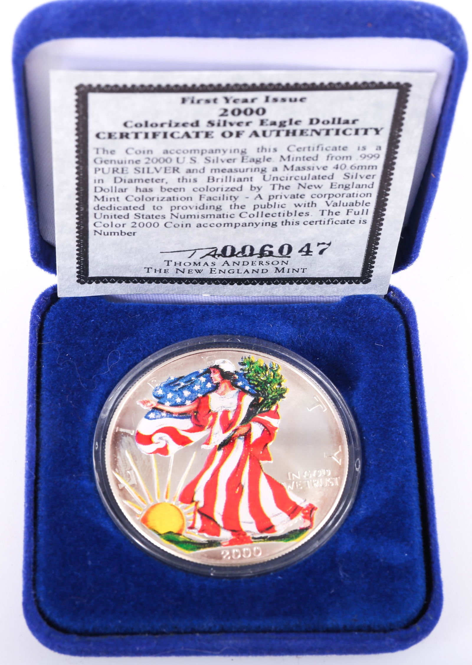2000 AMERICAN SILVER EAGLE PAINTED COIN - BOX & COA (1 of 5)