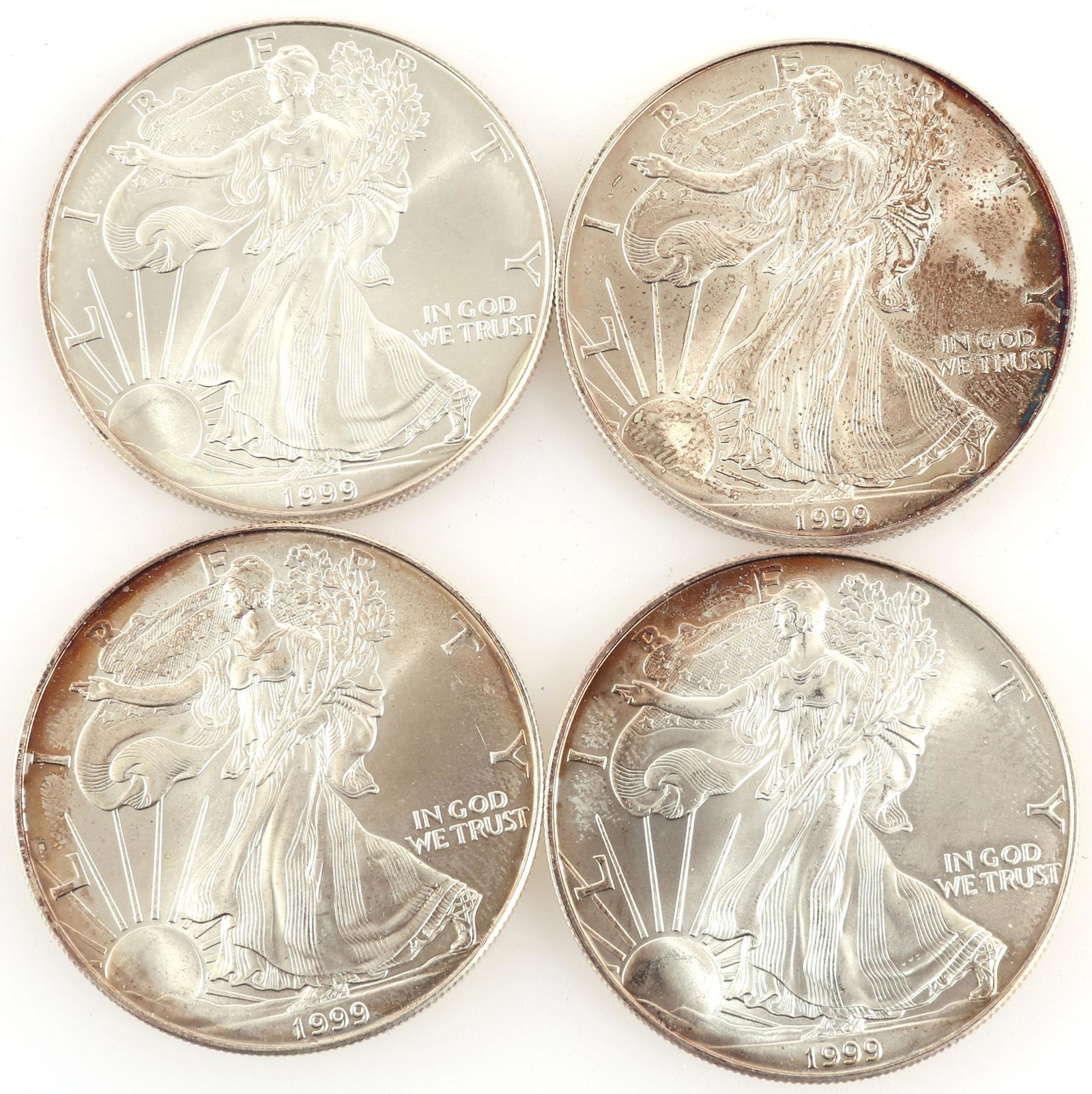 1999 U.S. SILVER EAGLES 1 TROY OZ - LOT OF 4 (1 of 2)