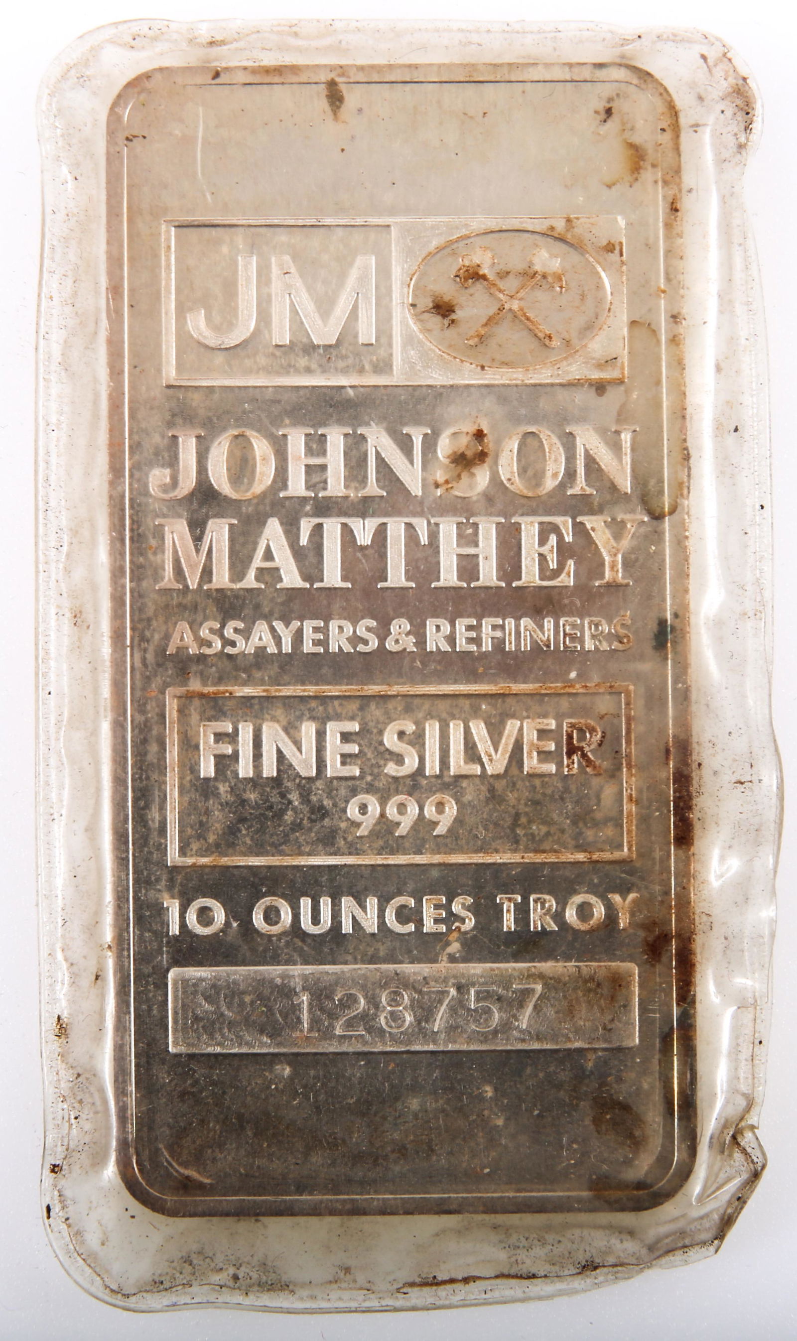 JOHNSON MATTHEY .999 FINE SILVER 10 TOZ SILVER BAR (1 of 2)