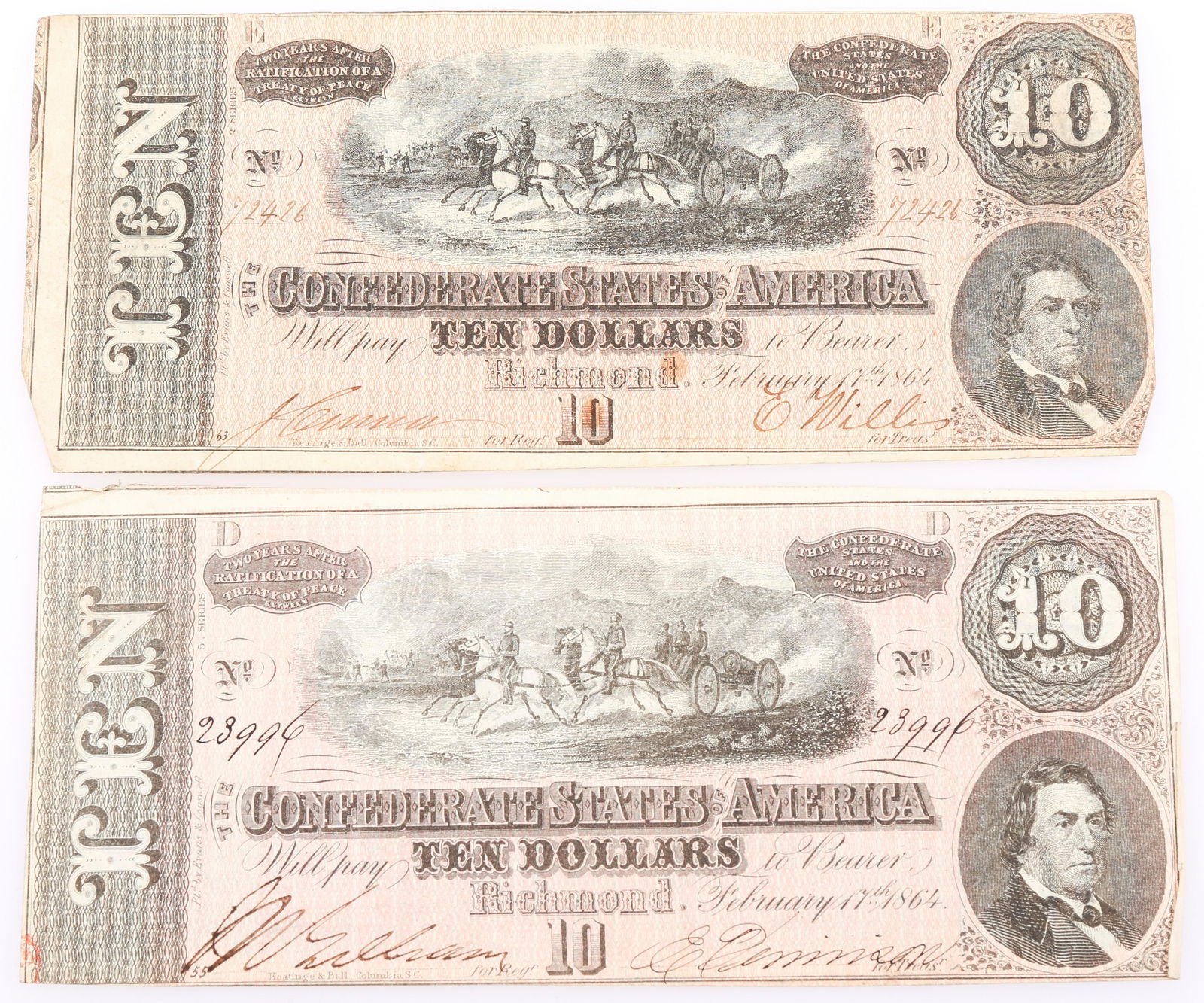 1864 $10 CONFEDERATE STATES RICHMOND OBSOLETE BANKNOTES (1 of 2)