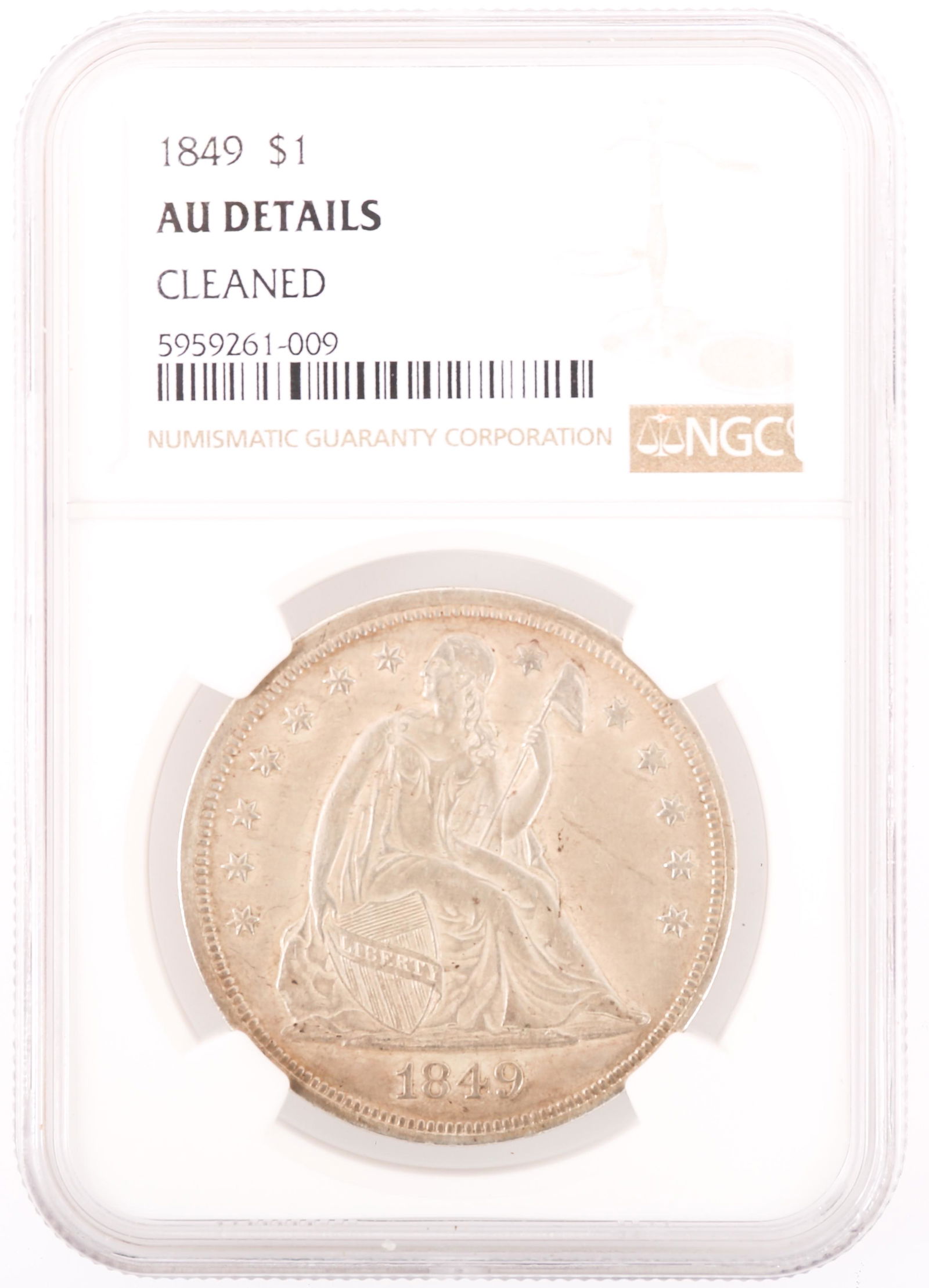 1849 SEATED LIBERTY SILVER $1 DOLLAR COIN NGC AU (1 of 2)