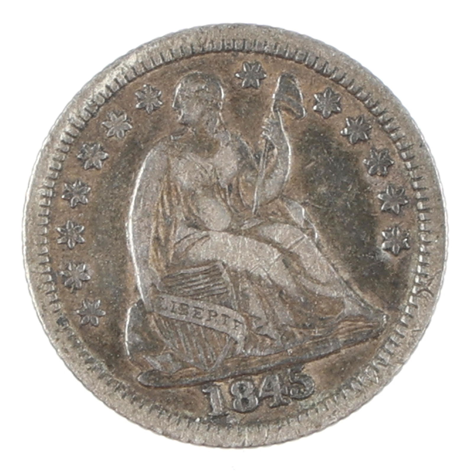 1845 US SILVER SEATED LIBERTY HALF DIME COIN (1 of 2)