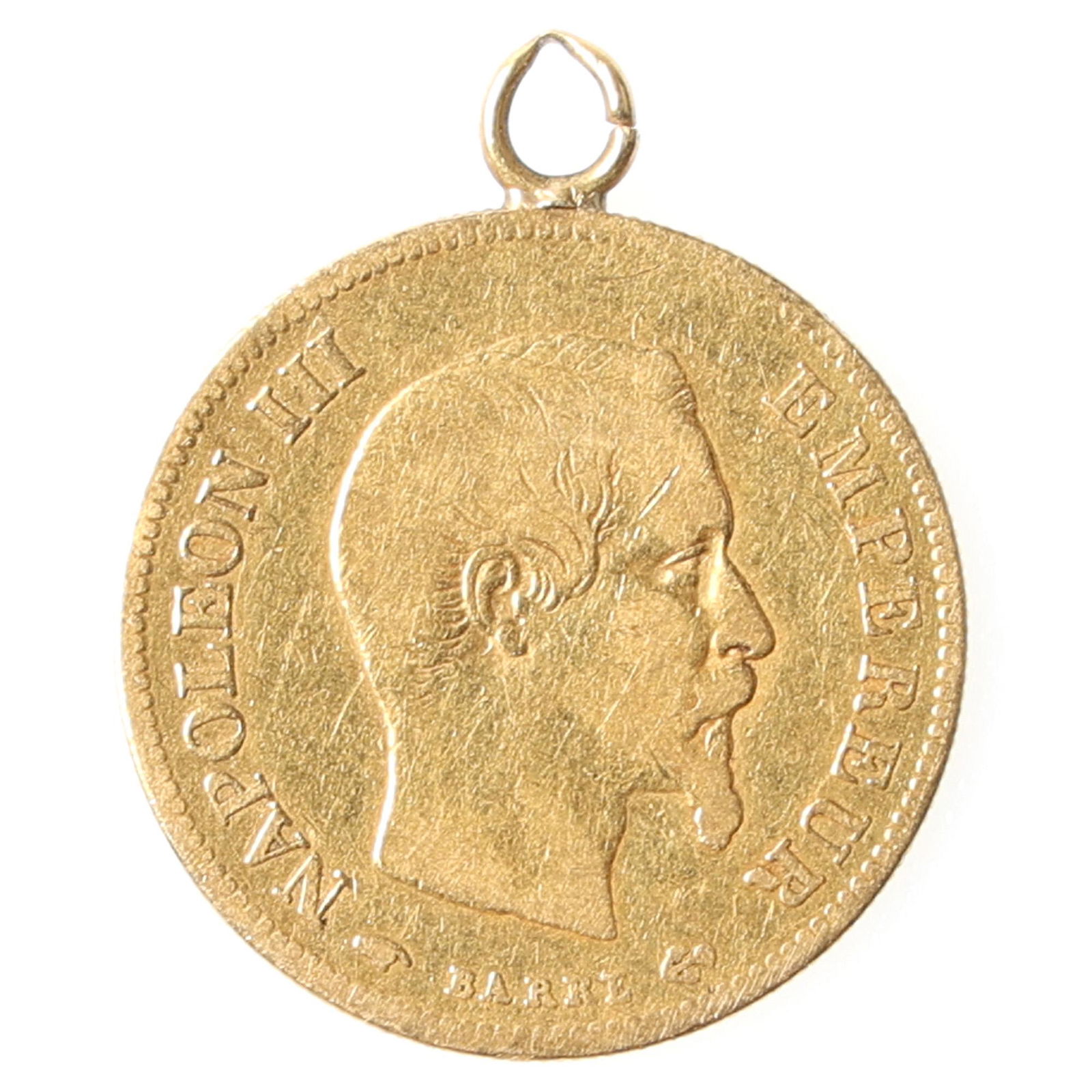 1857 NAPOLEON III 10 FRANCS GOLD COIN PENDANT (1 of 2)