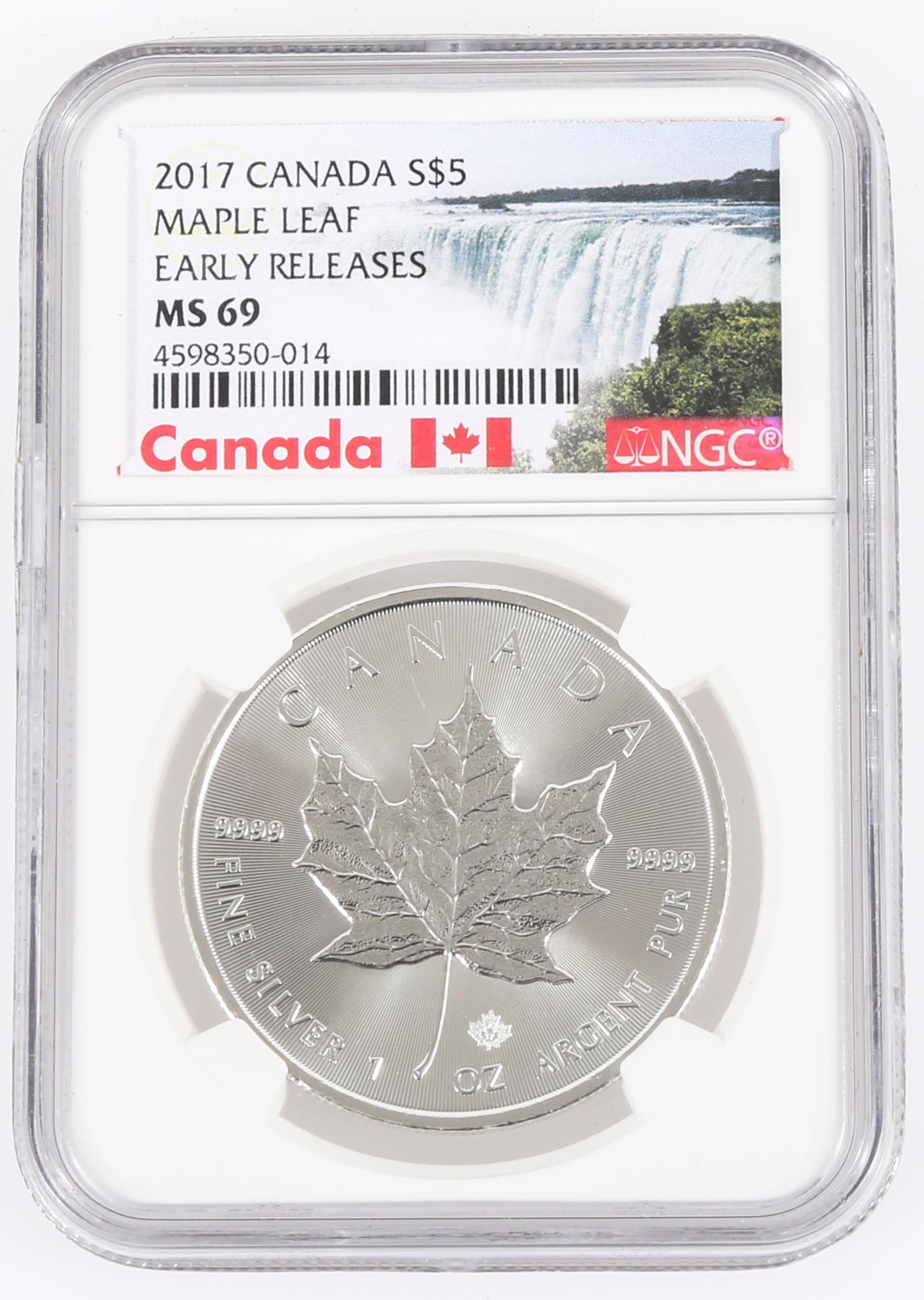 2017 CANADIAN $5 MAPLE LEAF 1 OZ .999 FINE SILVER MS 69 (1 of 2)